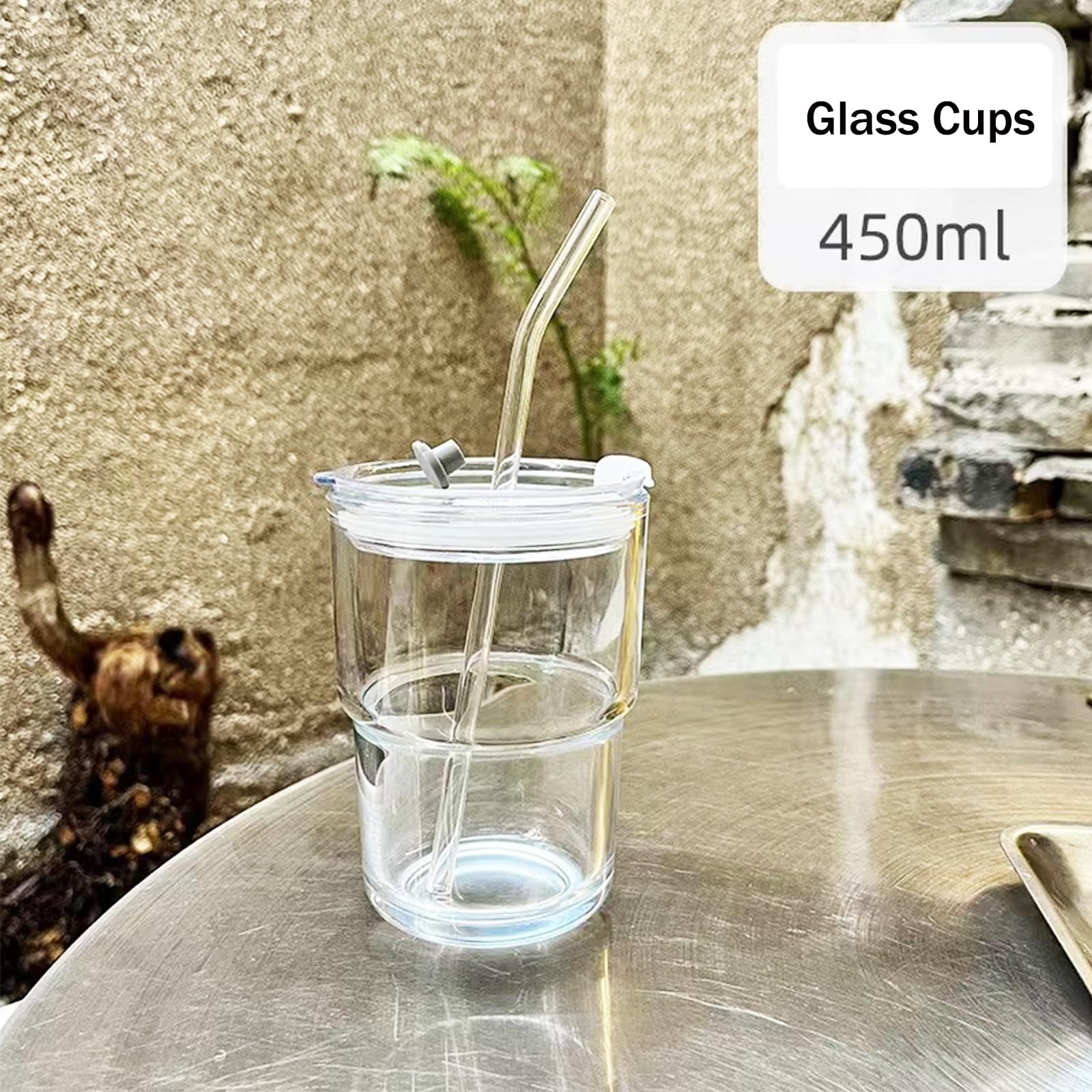 Glass Tumbler with Straw and Lid Sealed, Carry On Reusable Iced Coffee Cups,Thick Wall Glass Drinking Glassware Cups 13oz