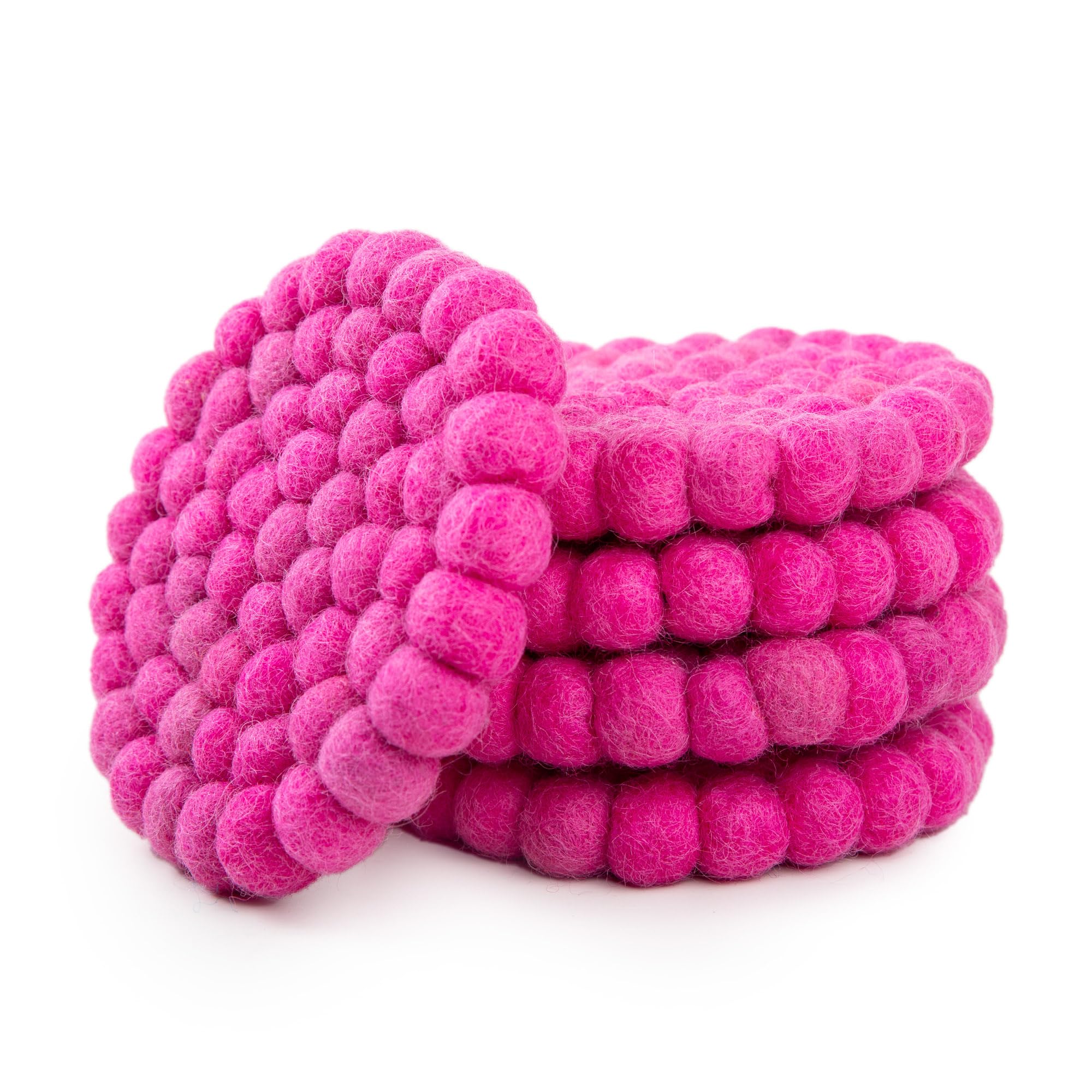 Round Felt Ball Coasters - 100% Merino Wool Table Coasters - Felt Coaster Pads, Absorbent Trivet for Drinks - Heat Resistant, Thick & Durable Hand Felted in Nepal by Woolygon- Multicolor - Set of 5