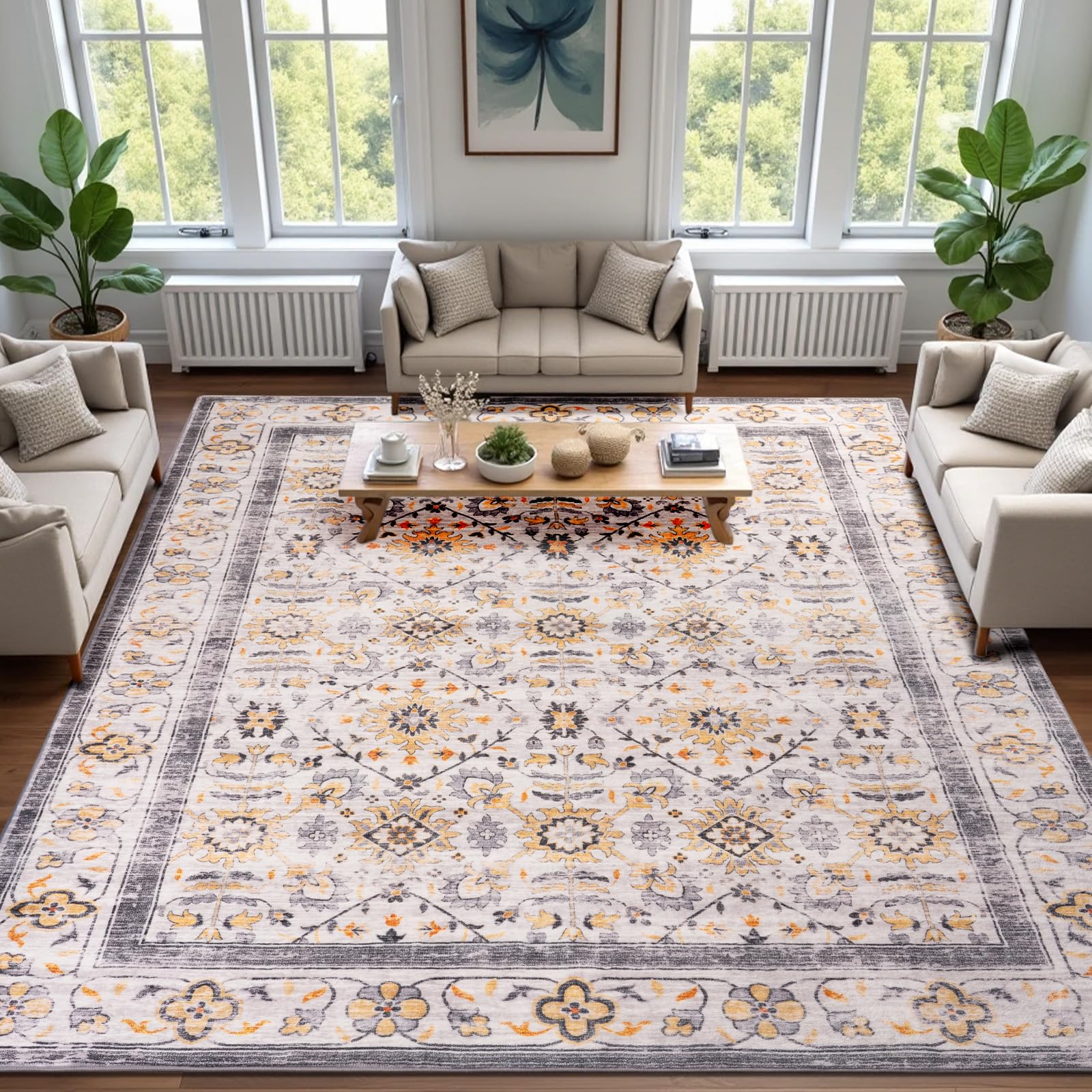 Washable Area Rugs Door Mat Entryway Vintage Floral Non-Slip Low Pile Entrance Thin Rug Carpet for Kitchen Bathroom Living Room Pink