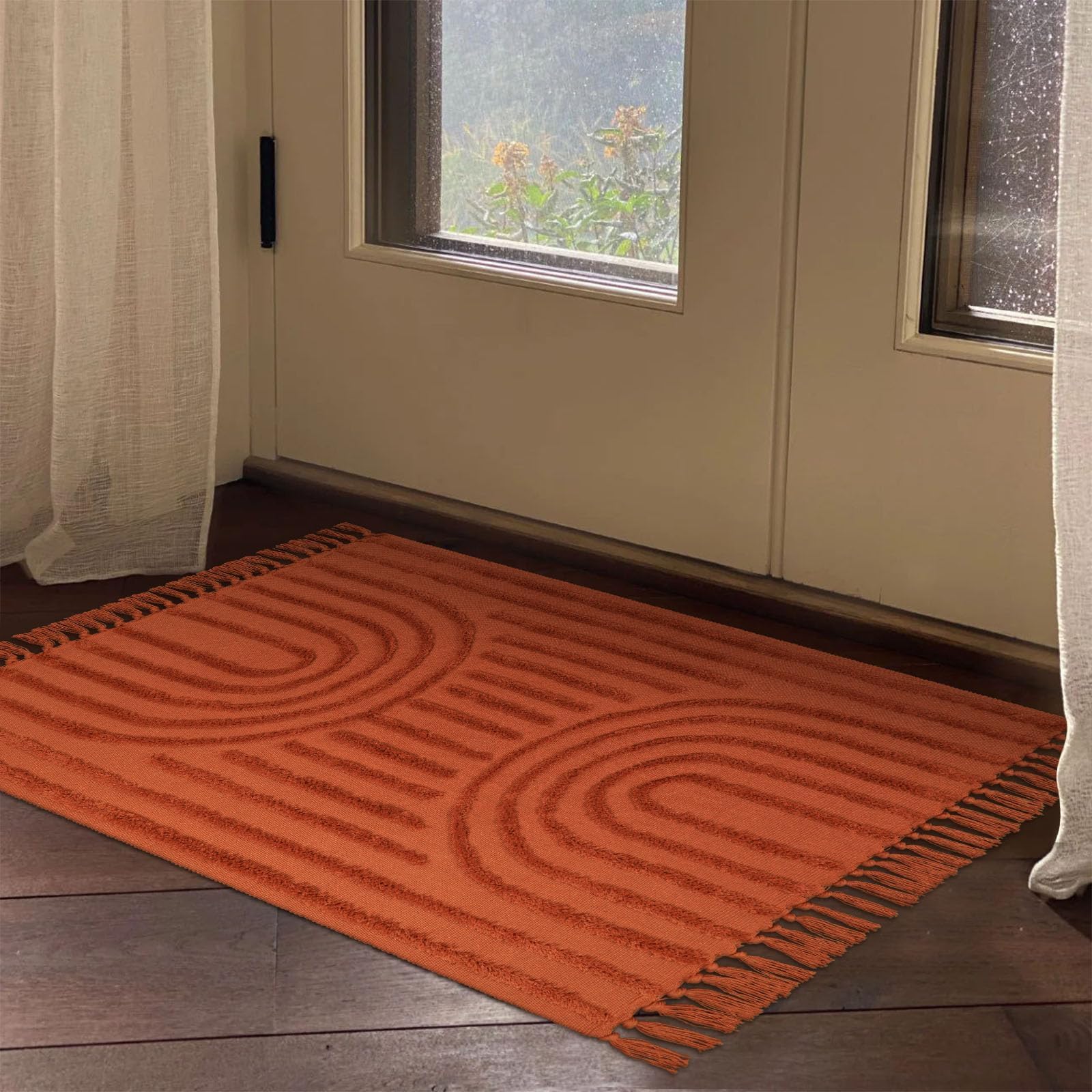 Washable Kitchen Runner Rug - Hand-Woven Bathroom Runner Rug with Tassels, Terracotta Entryway Runner Rug, Tufted Rainbow Bedroom Rug Runner, Hallway Rug for Laundry/Living Room