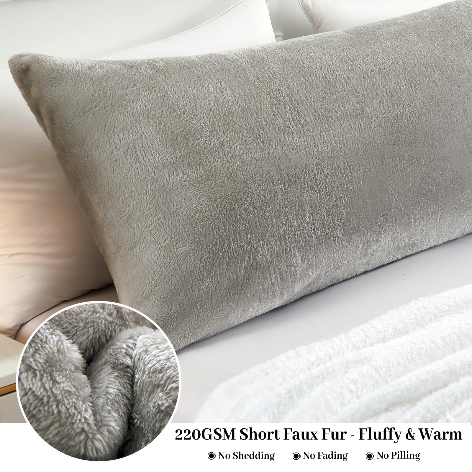 Faux Fur Pillow Cases Set of 2, Luxury Ultra Soft Fuzzy Pillowcases, Fluffy Plush Velvet Pillow Covers with Zipper, Cozy Warmth and No Shedding