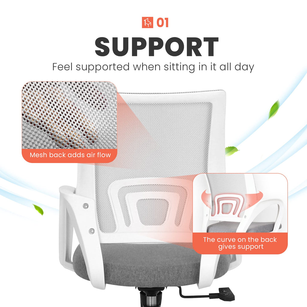 Office Desk Computer Chair Ergonomic Mesh Gaming Mid Back Seat with Comfy Lumbar Support Adjustable Height Swivel