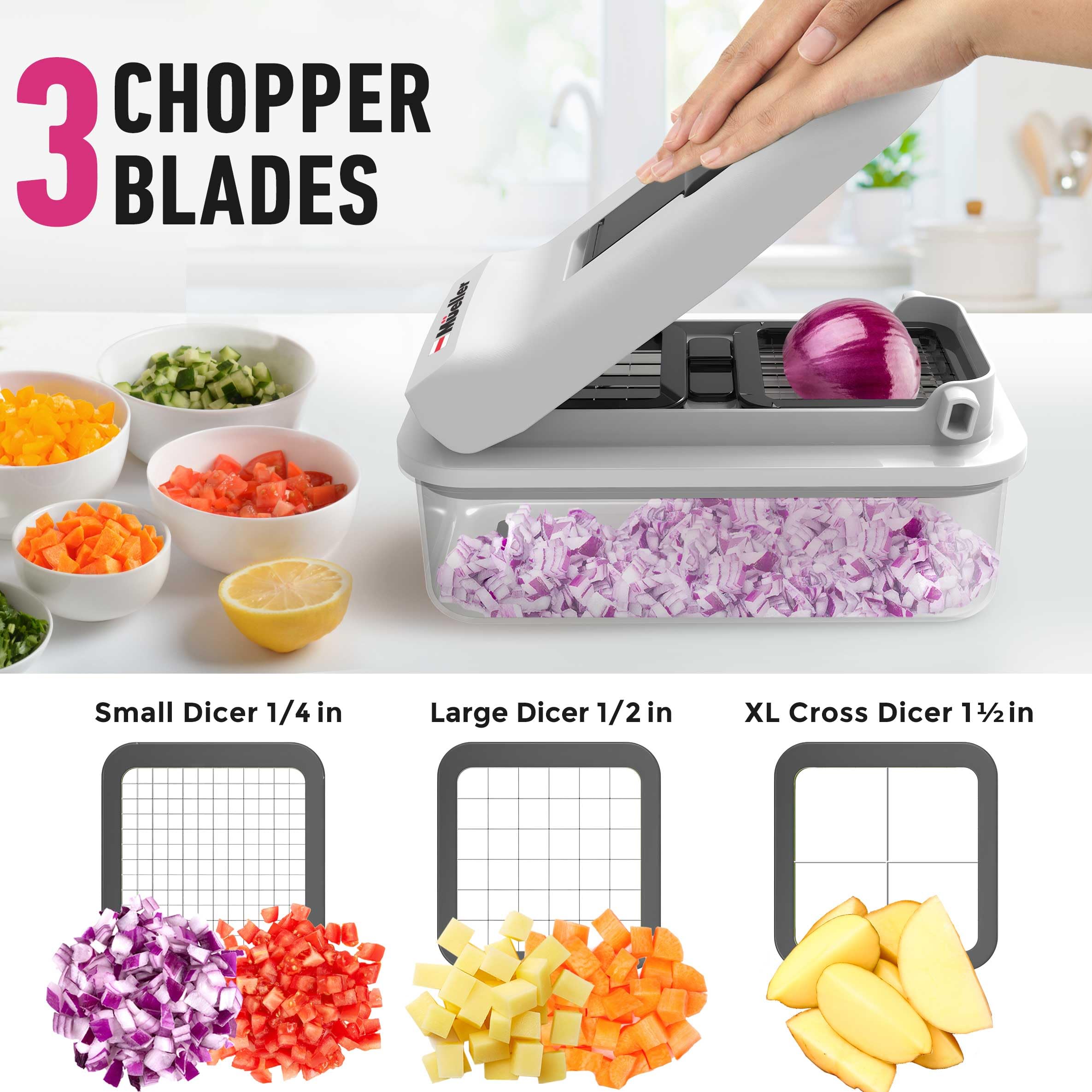 Mueller Pro-Series All-in-One, Mandoline Slicer for Kitchen, Food Chopper, Cucumber Slicer and Spiralizer, Cutter, Dicer, Grater, Kitchen Essentials