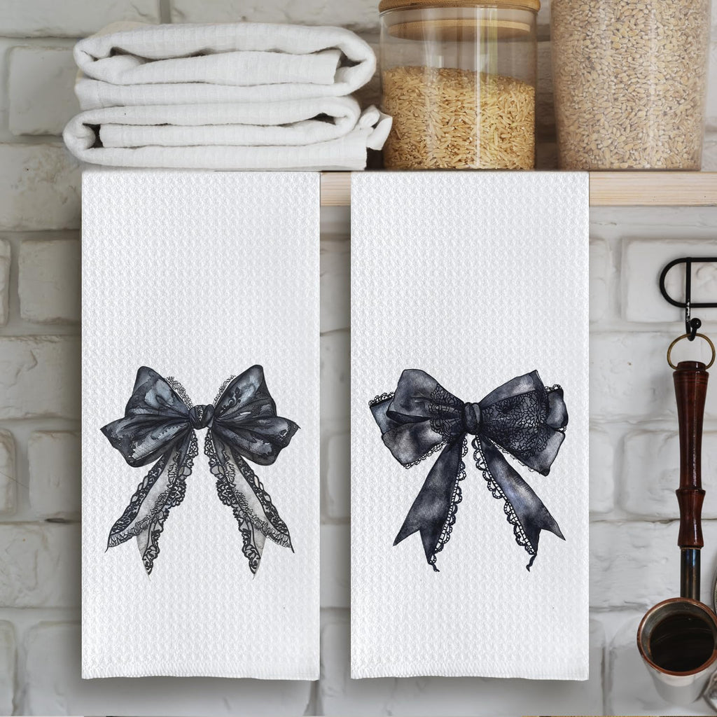 Lace Bow Dish Towels,Tea Towel, Bathroom Decor 16 X 24 Set of 2