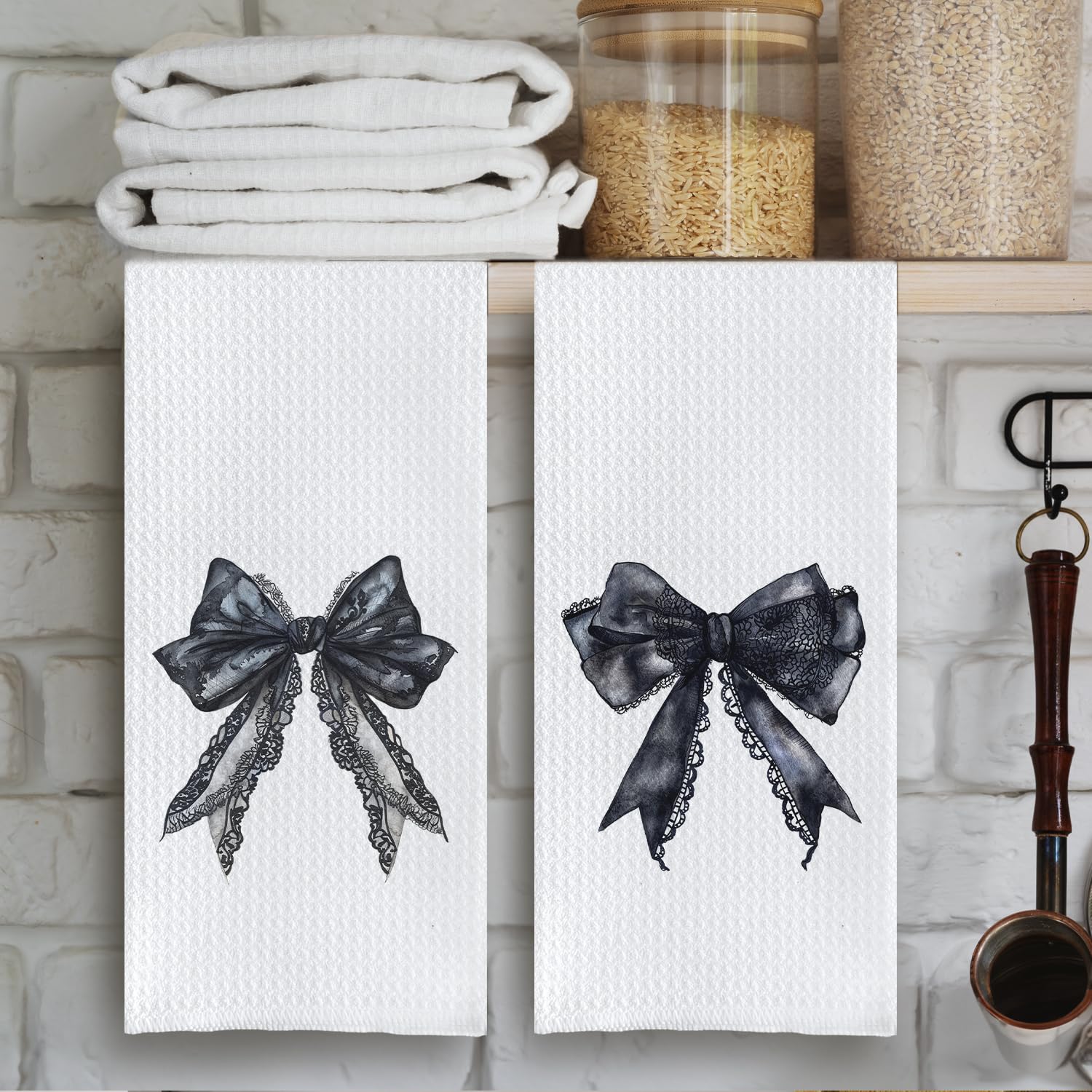 Lace Bow Dish Towels,Tea Towel, Bathroom Decor 16 X 24 Set of 2
