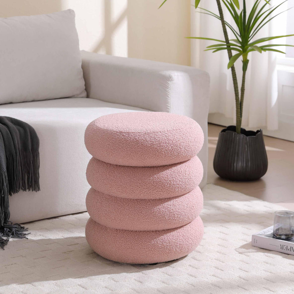 Storage Ottoman Round, Ottoman with Storage, Sherpa Ottoman Storage, (18 Inches x 16 Inches) Set of 2