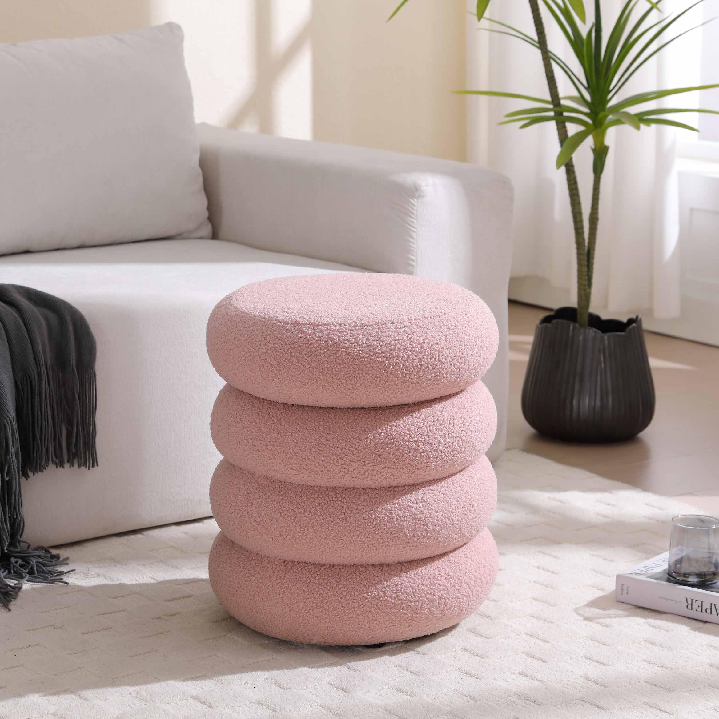 Storage Ottoman Round, Ottoman with Storage, Sherpa Ottoman Storage, (18 Inches x 16 Inches) Set of 2