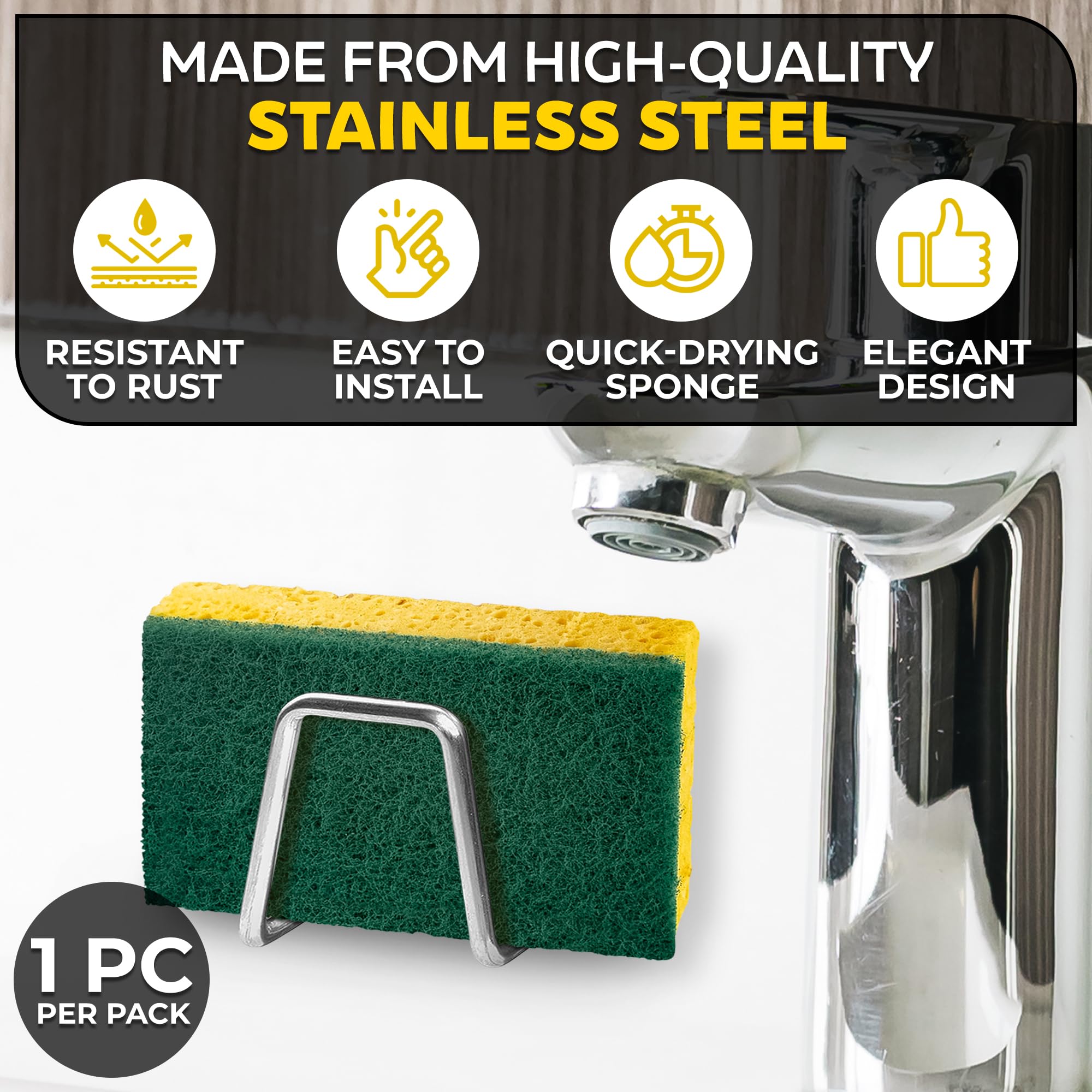 Stainless Steel Sponge Holder for Kitchen Sink â€?Compact & Durable, Easy to Install, Keeps Sponge Dry, Saves Storage Space