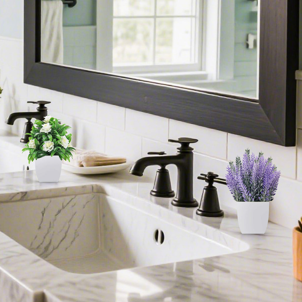 Small Fake Plants Faux Plants Indoor with Flowers for Home Bathroom Kitchen Office Desk Decor 2 Pack