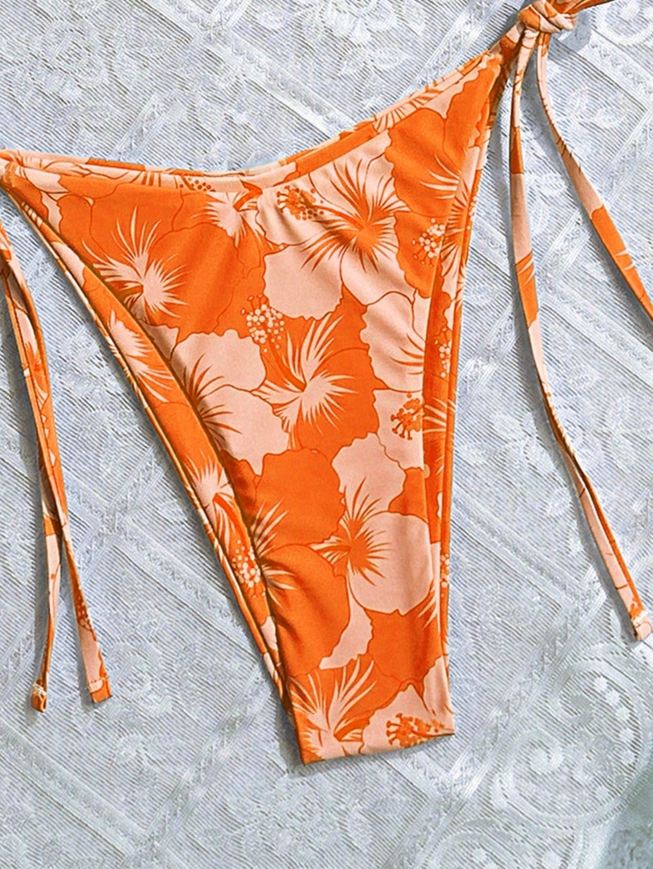 Women's Floral Print Knot Bathing Suit High Waist Summer Swimsuit Bikini Set