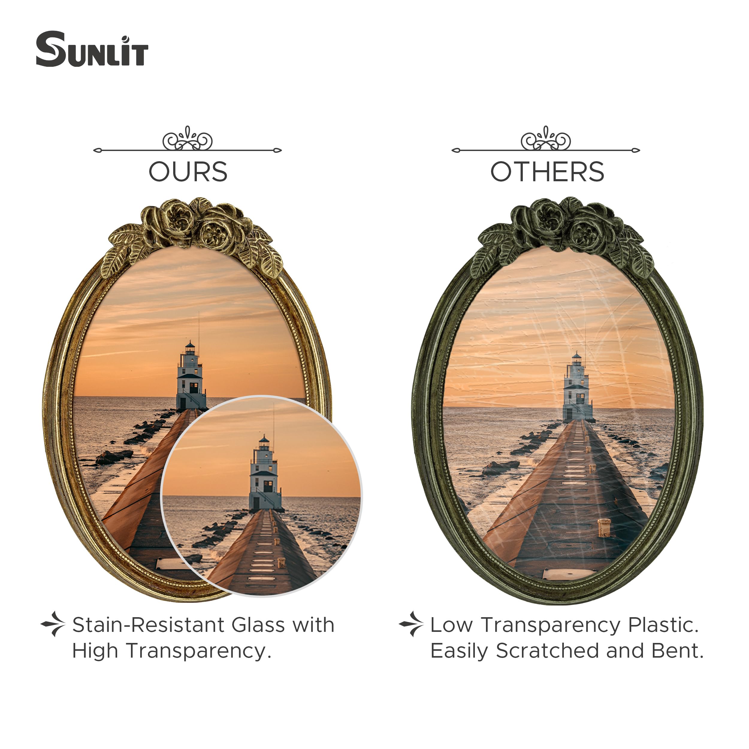 Vintage Picture Frame, Oval Antique Photo Frames with Glass Front, Luxury Photo Display, Tabletop Wall Hanging