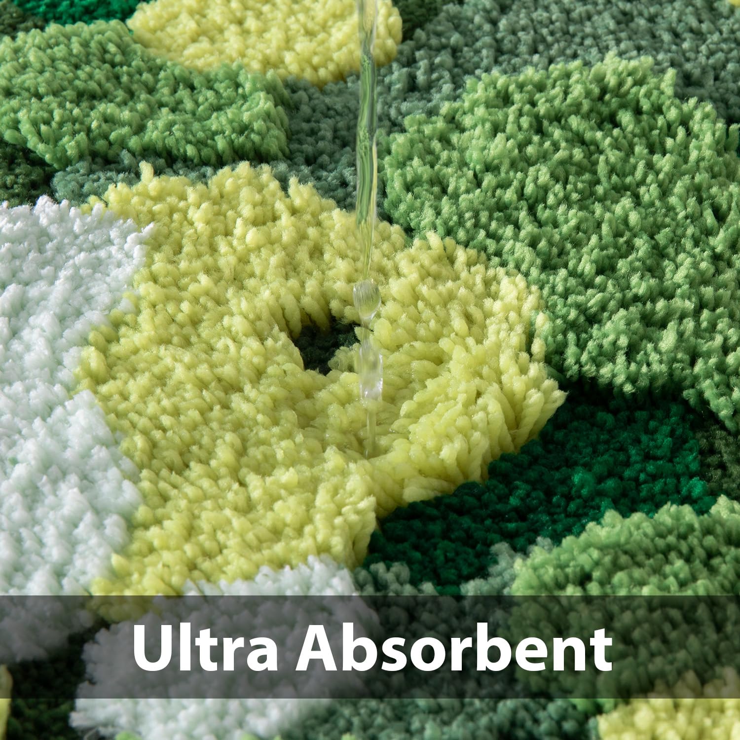 Green Moss Bathroom Rugs Bath Mat Non Slip, Ultra Soft Absorbent Aesthetic Decor Shaggy Tufted Flower Long Bath Rugs