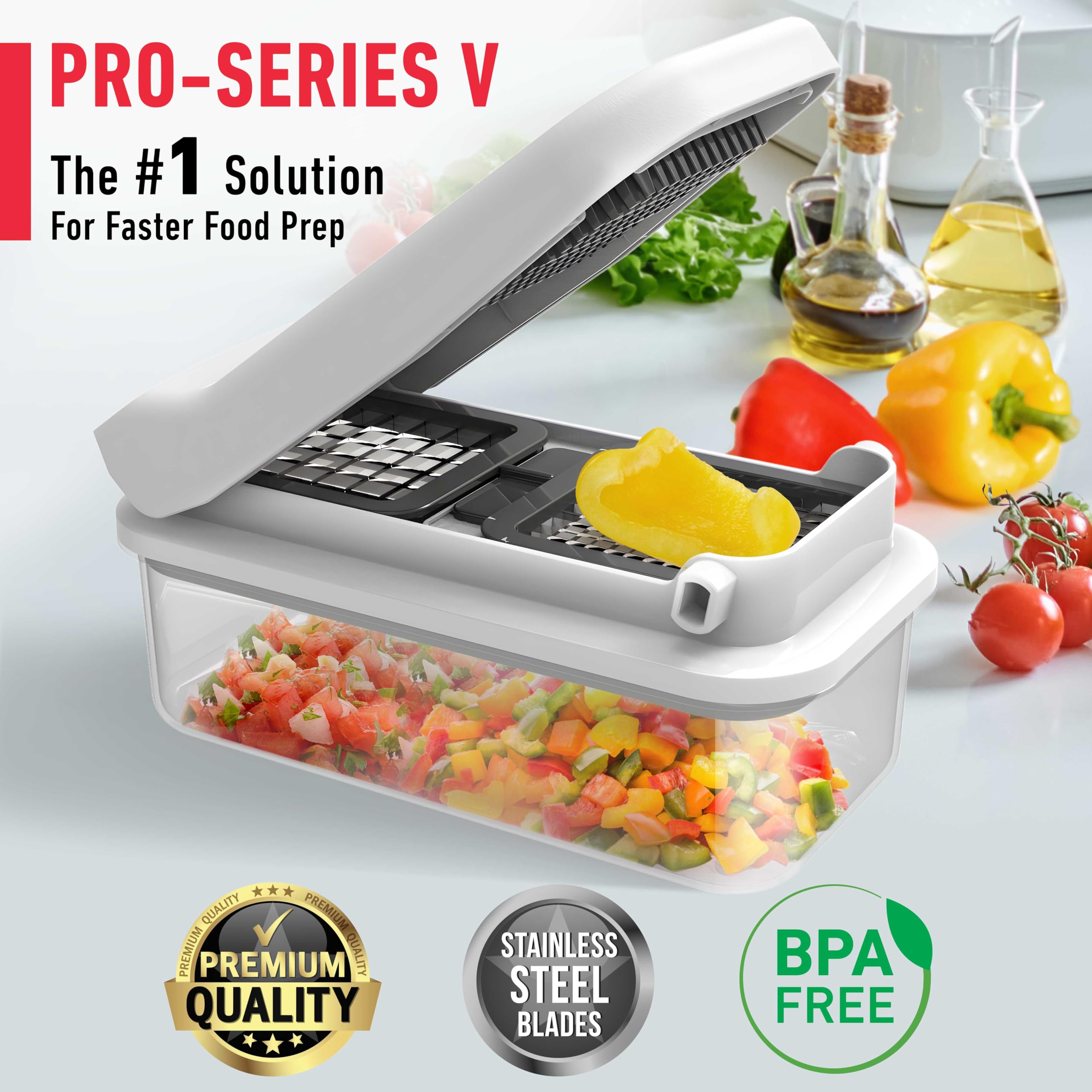 Mueller Pro-Series All-in-One, Mandoline Slicer for Kitchen, Food Chopper, Cucumber Slicer and Spiralizer, Cutter, Dicer, Grater, Kitchen Essentials