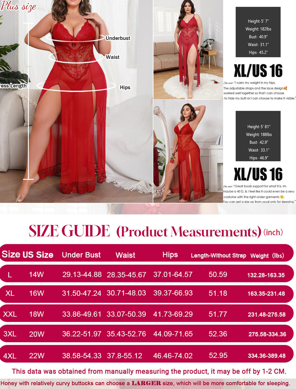 Plus Size Lingerie For Women Babydoll Sexy Mesh Maxi Nightdress Exotic Sleepwear Side Slits