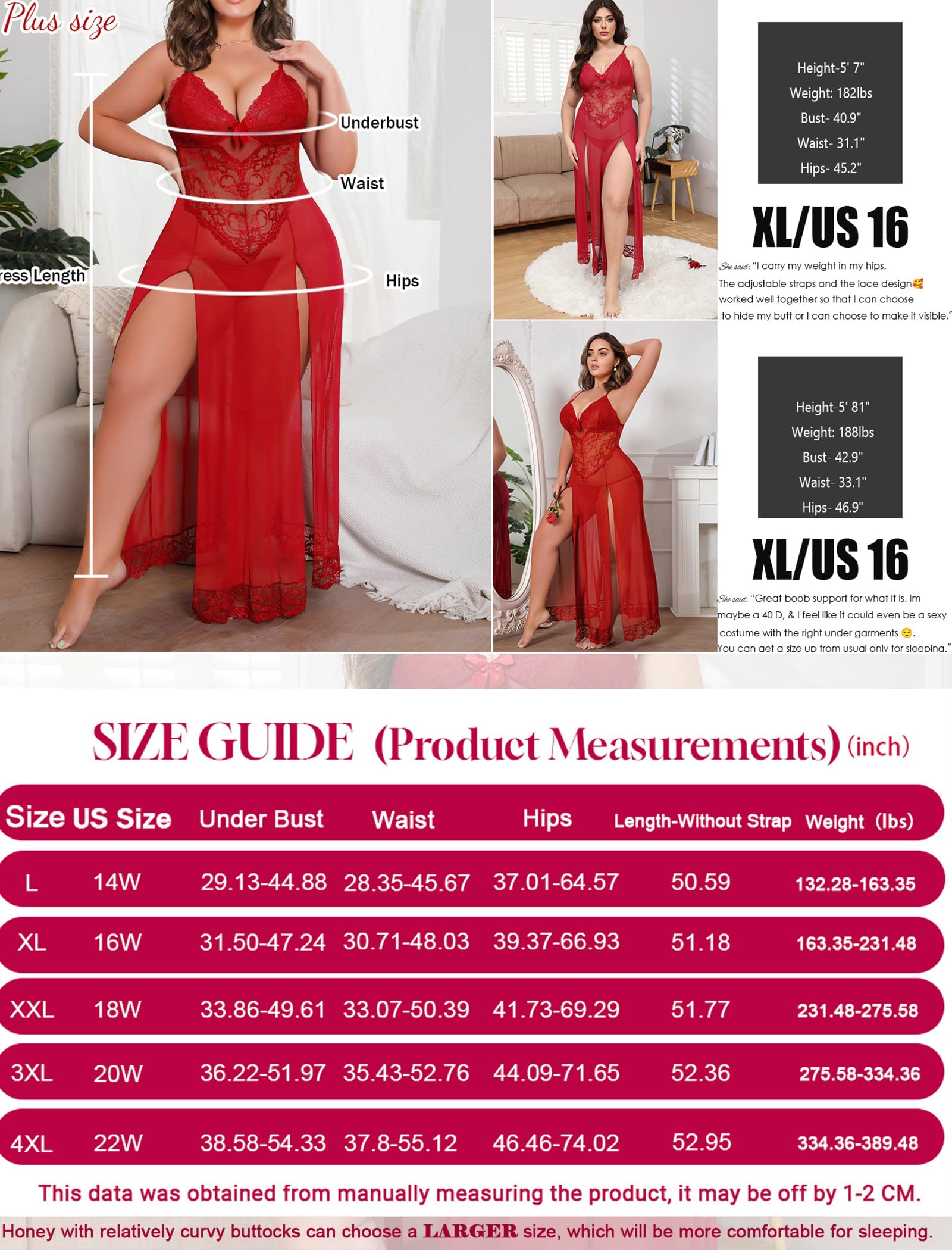 Plus Size Lingerie For Women Babydoll Sexy Mesh Maxi Nightdress Exotic Sleepwear Side Slits