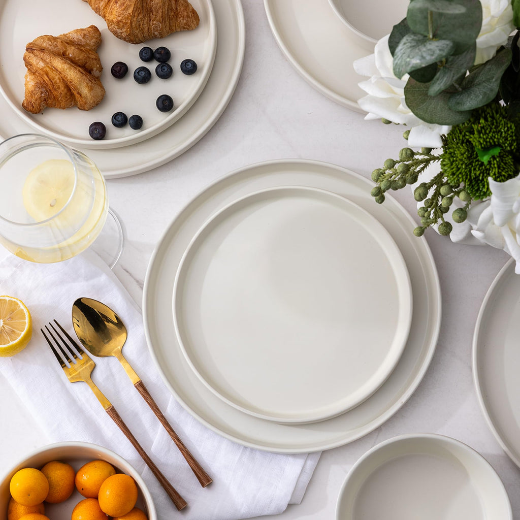 Ceramic Dinnerware Sets for 4, Modern Flat Stoneware Plates and Bowls Sets,Chip and Crack Resistant | Dishwasher & Microwave Safe Dishes Set, Scratch Resistant- Service for 4 (12pc)