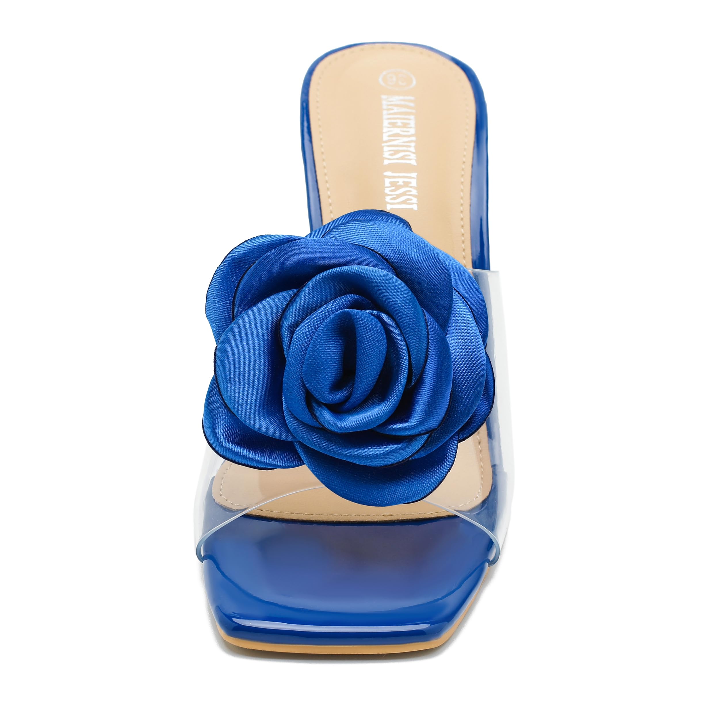 Women Flowers High Heels Mules Sandals Square Toe Slip On Sandals