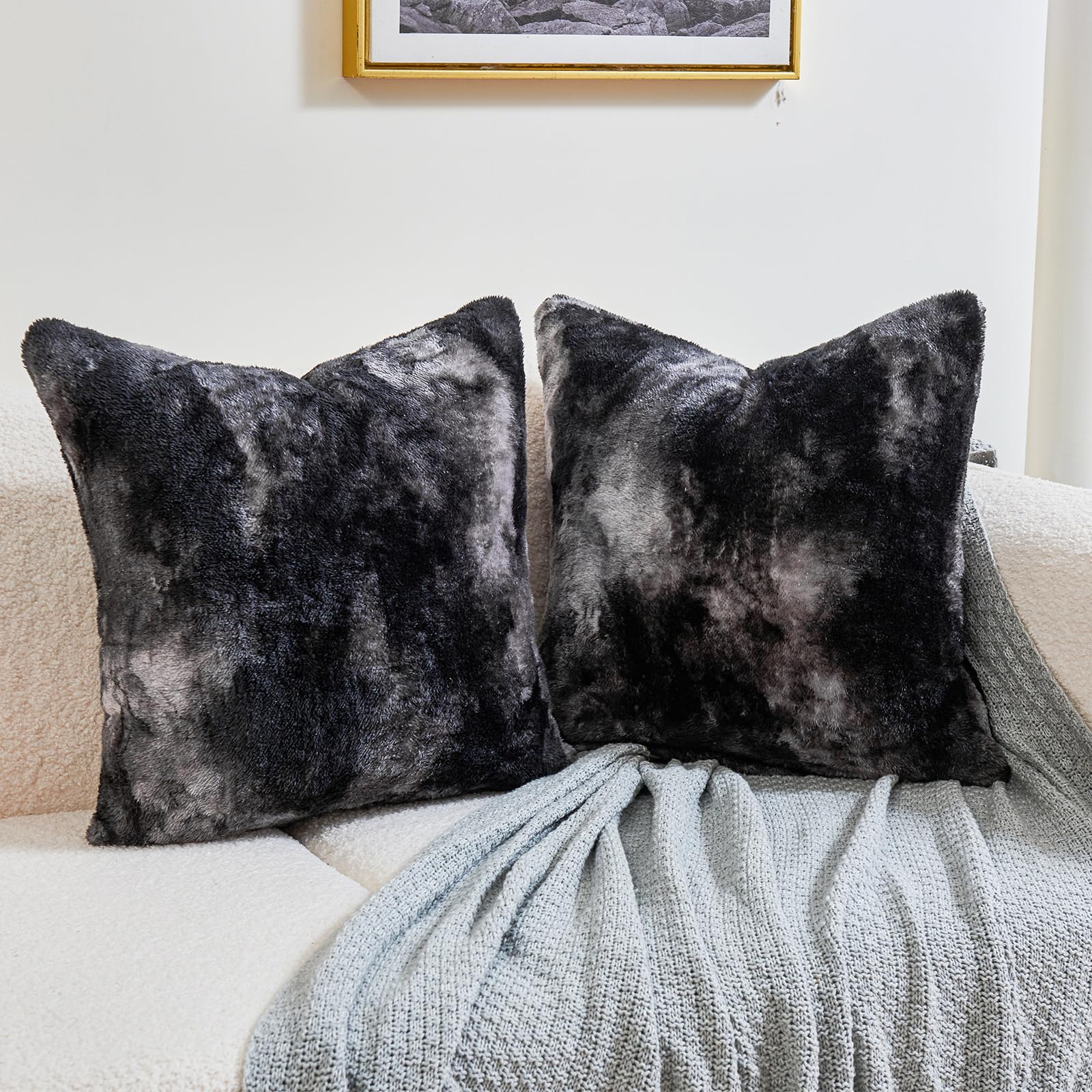 Faux Fur Pillow Cases Set of 2, Luxury Ultra Soft Fuzzy Pillowcases, Fluffy Plush Velvet Pillow Covers with Zipper, Cozy Warmth and No Shedding