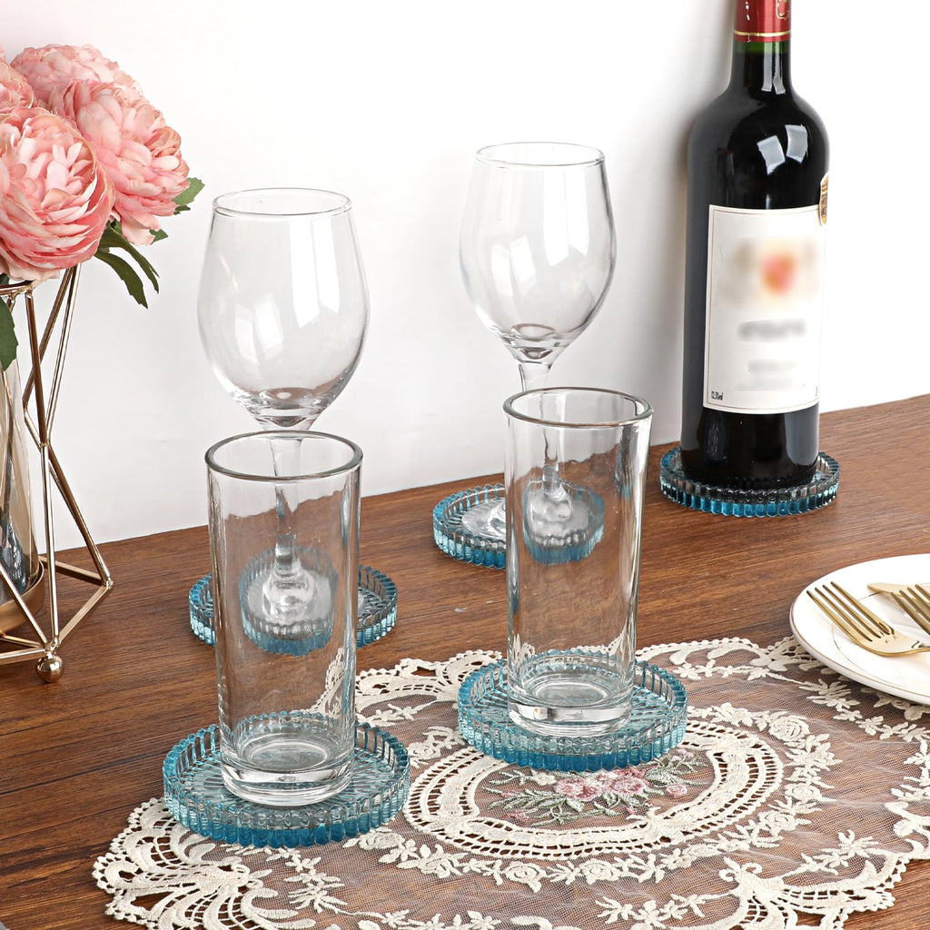 Modern Clear Coaster Set of 8- Glass Coasters for Drinks Crystal Coasters Round Cup Coasters