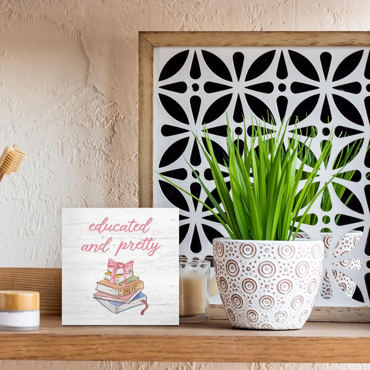 Coquette Preppy Pink Bow Books Wooden Box Sign, Book Lover Gifts, Wall Desk Shelf Tabletop Decoration