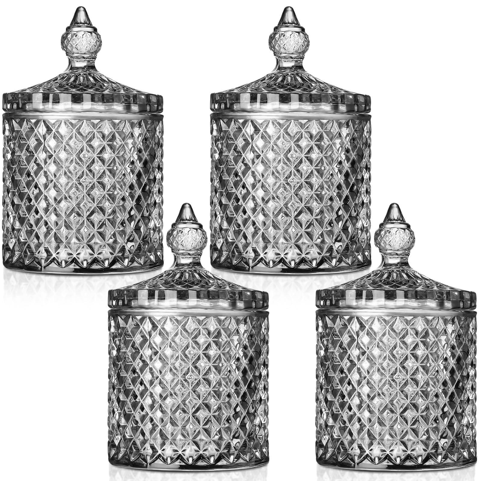 Crystal Glass Candy Jar Set with Lids Home Decorative Storage Jars for Apothecary, Bathroom, Kitchen, and Pantry, Ideal for Cotton Swabs and Jewelry
