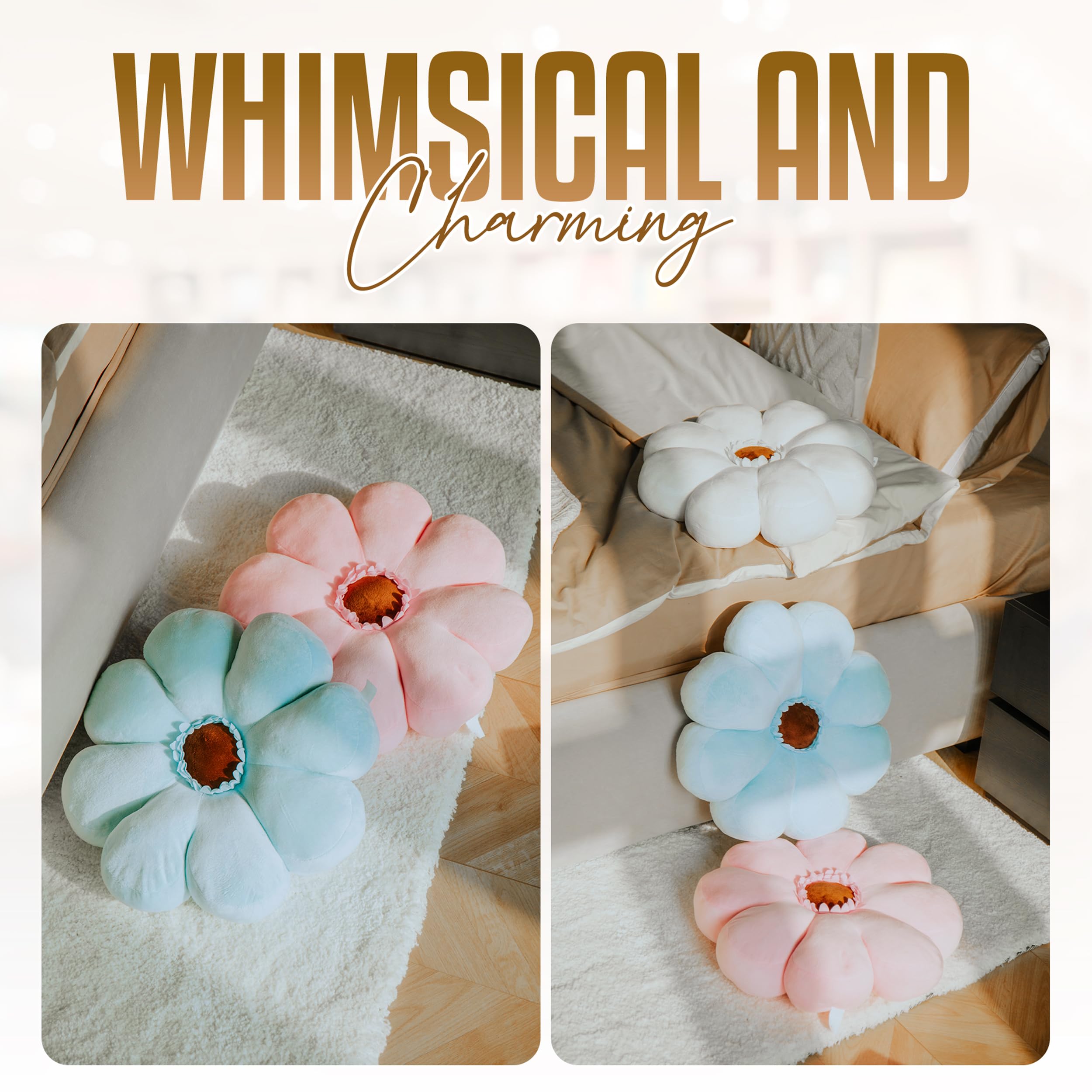 Gerbera Daisy Cute Preppy Flower 17-inch Pillow, Ultra Soft Hand-Stitched Premium Plush Fabric, Decorative Accent Throw Pillow, (Sunset Pink)