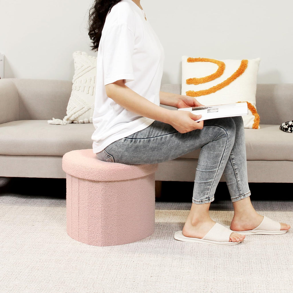 Flower-Shaped Storage Ottoman â€?Boucle Footstool & Seat for Living Room & Dorm