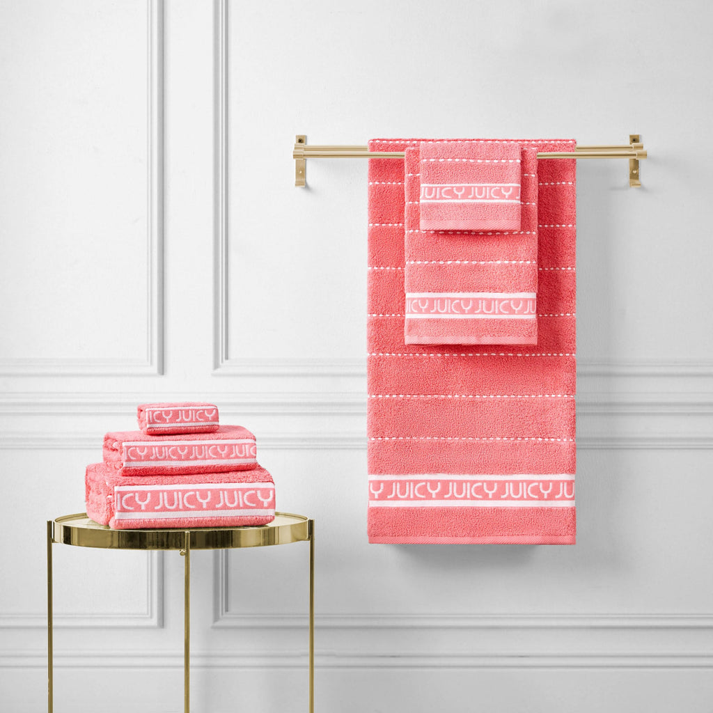 Juicy Couture Luxurious Plush Stripe 6-Piece Set - 100% Cotton Bath Towel Set - Soft and Stylish Towel Set for Ultimate Comfort and Elegance