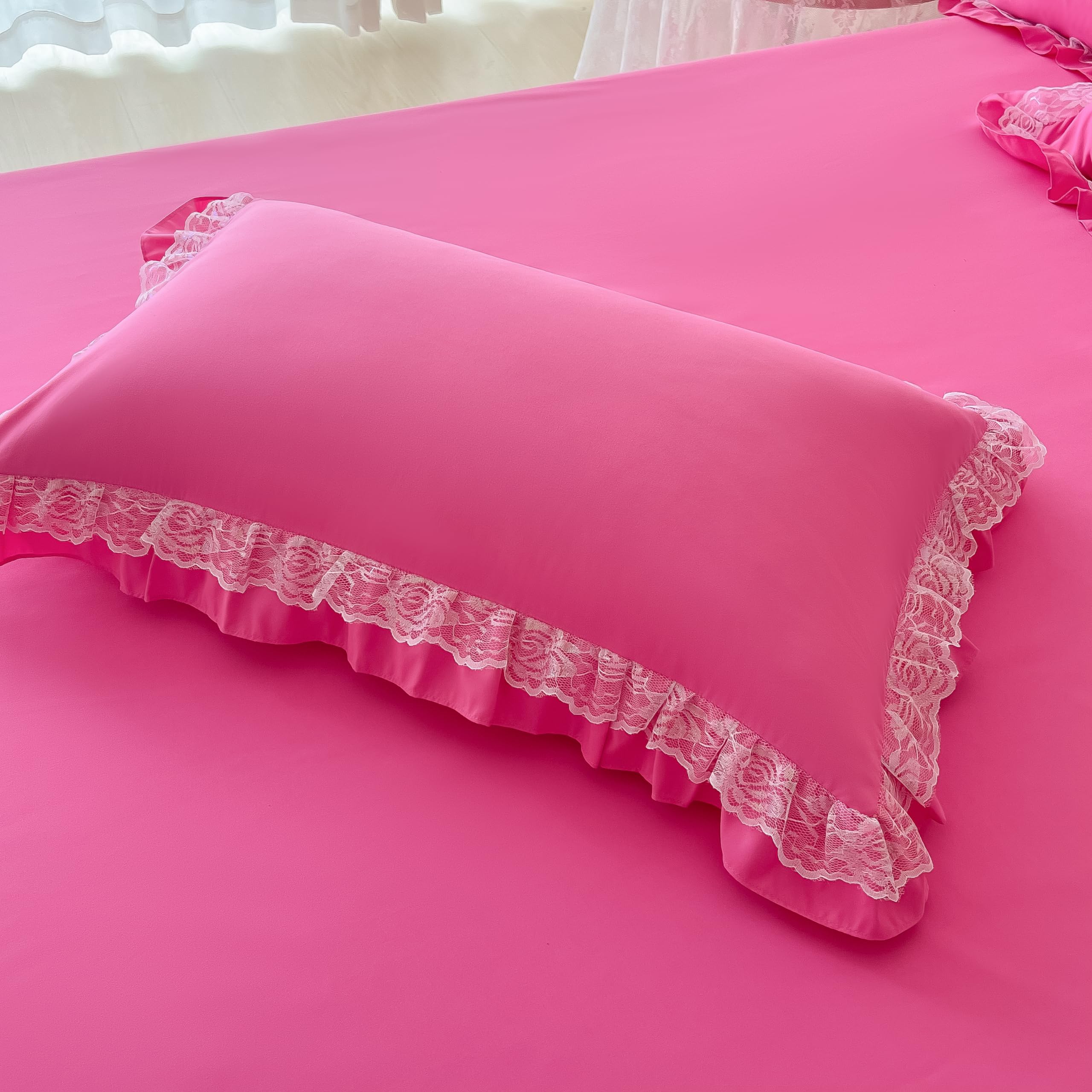 Chic Ruffle Lace Polyester Duvet Cover Set - Bedding-2 Piece Twin Duvet Cover with Zipper Closure - Ultra Soft and Light Weight