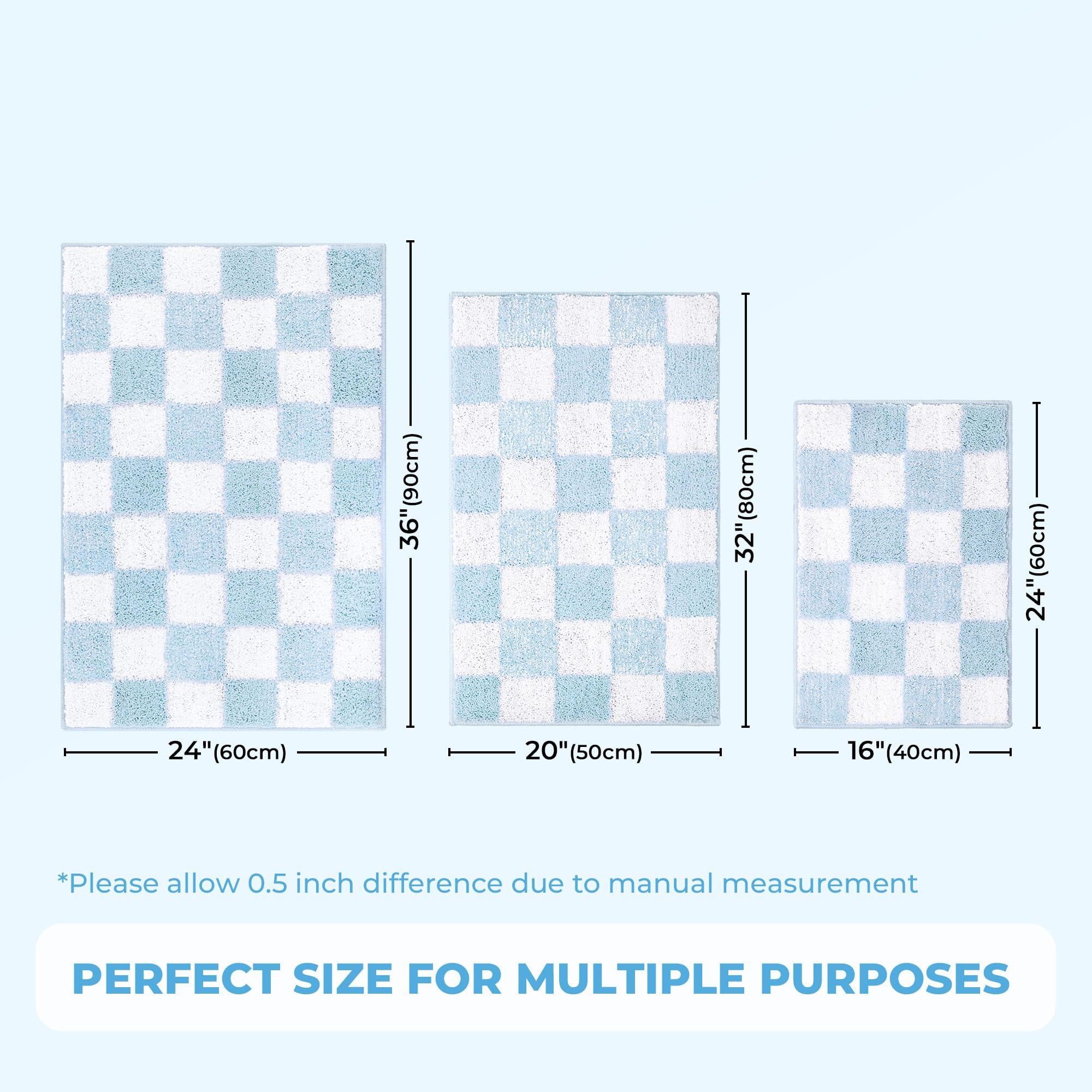 Checkered Bathroom Rugs, Fluffy Rug, Absorbent Microfiber Ultra Soft Bath Mat Washable, Non-Slip Bath Mats for Bathroom, Cute Floor Mat