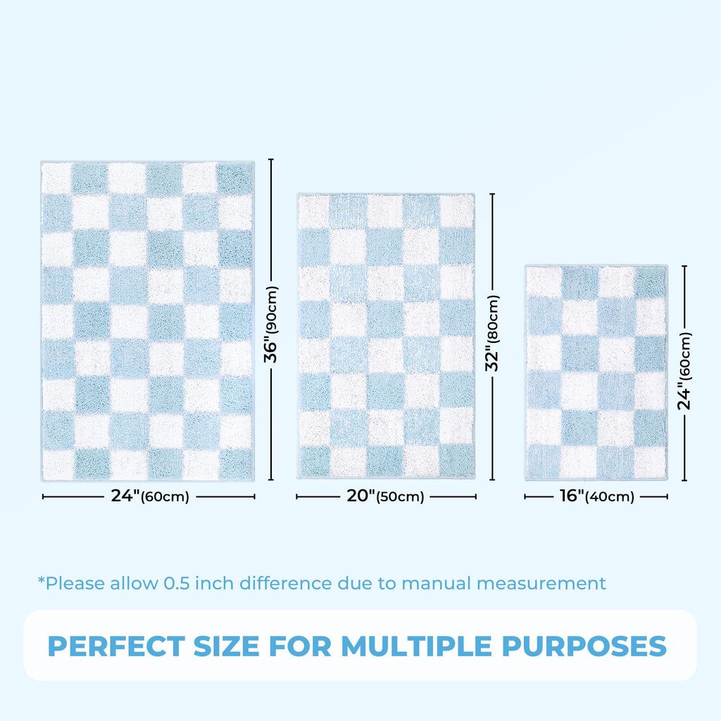 Checkered Bathroom Rugs, Fluffy Rug, Absorbent Microfiber Ultra Soft Bath Mat Washable, Non-Slip Bath Mats for Bathroom, Cute Floor Mat