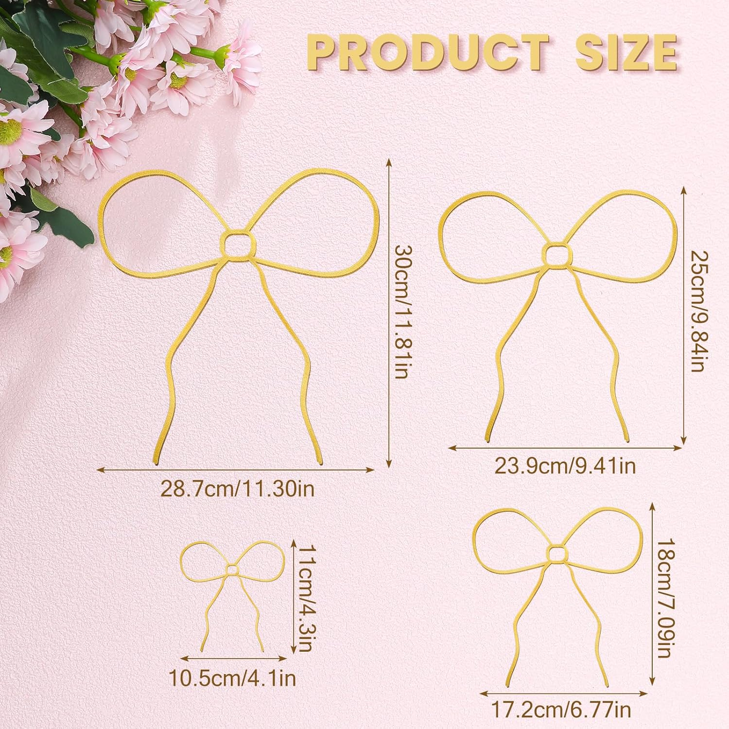 Gold Metal Bow Art Ornaments Gold Bow Wall Sign Decor for Home Decor 4pcs