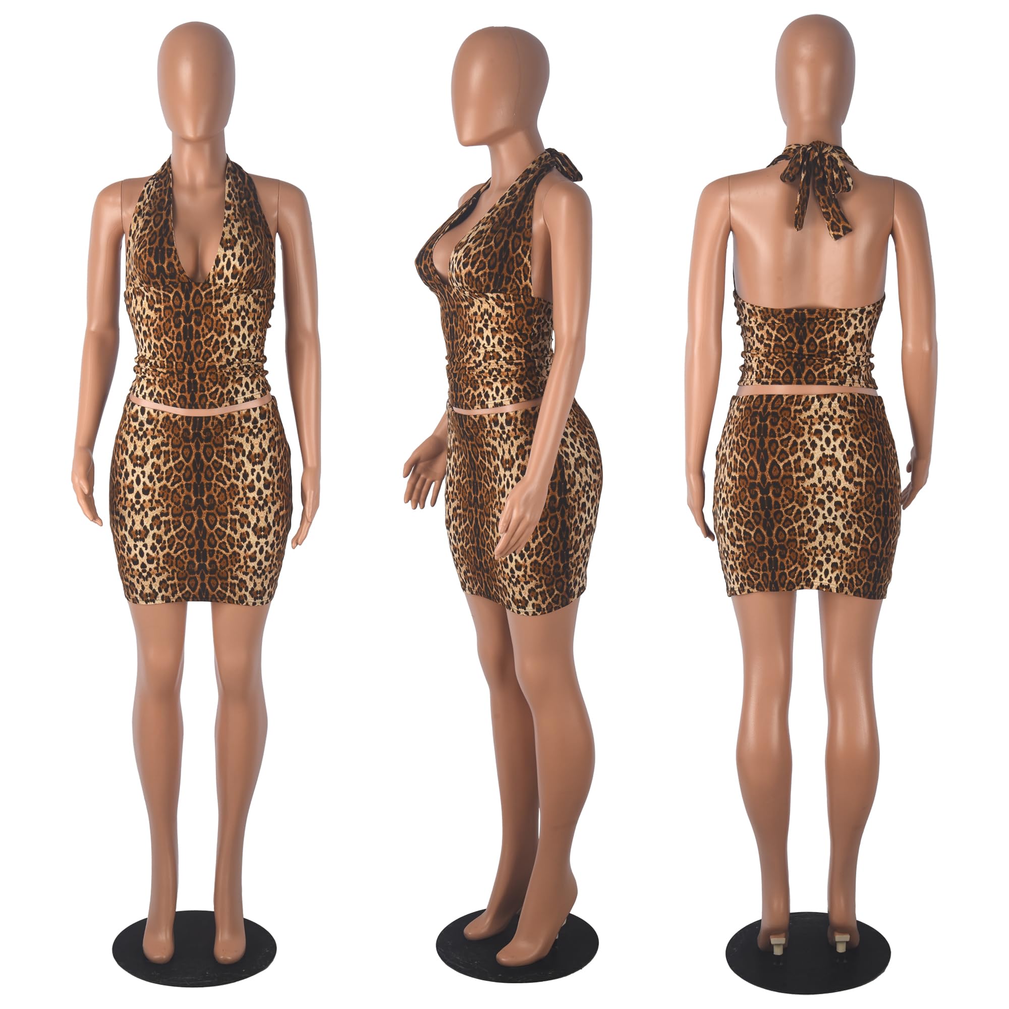 Women Sexy Casual 2 Piece Leopard Cheetah Print Party Club Bodycon Mini Dress