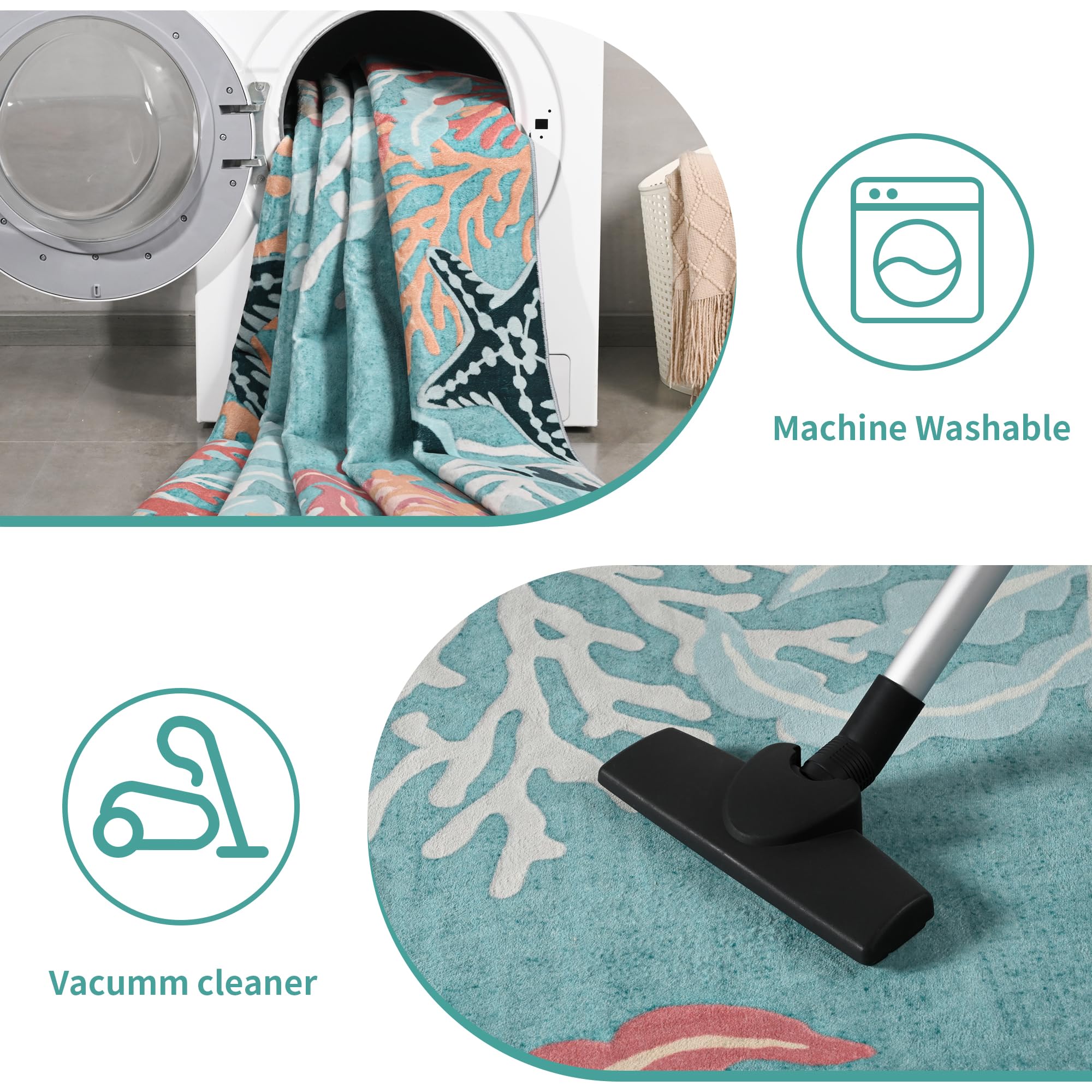 Faux Wool Boho Floral Area Rug Abstract Print Soft Carpet, TPR Non-Slip Backing, Machine Washable Low Pile Rug