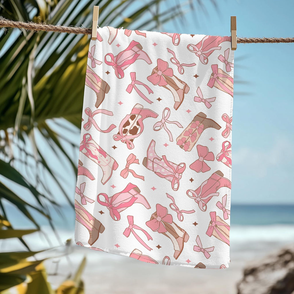 Coquette Girly Pink Bow Beach Towel - Microfiber Absorb Water Travel Towels 60x30 Inches for Bathroom Kitchen