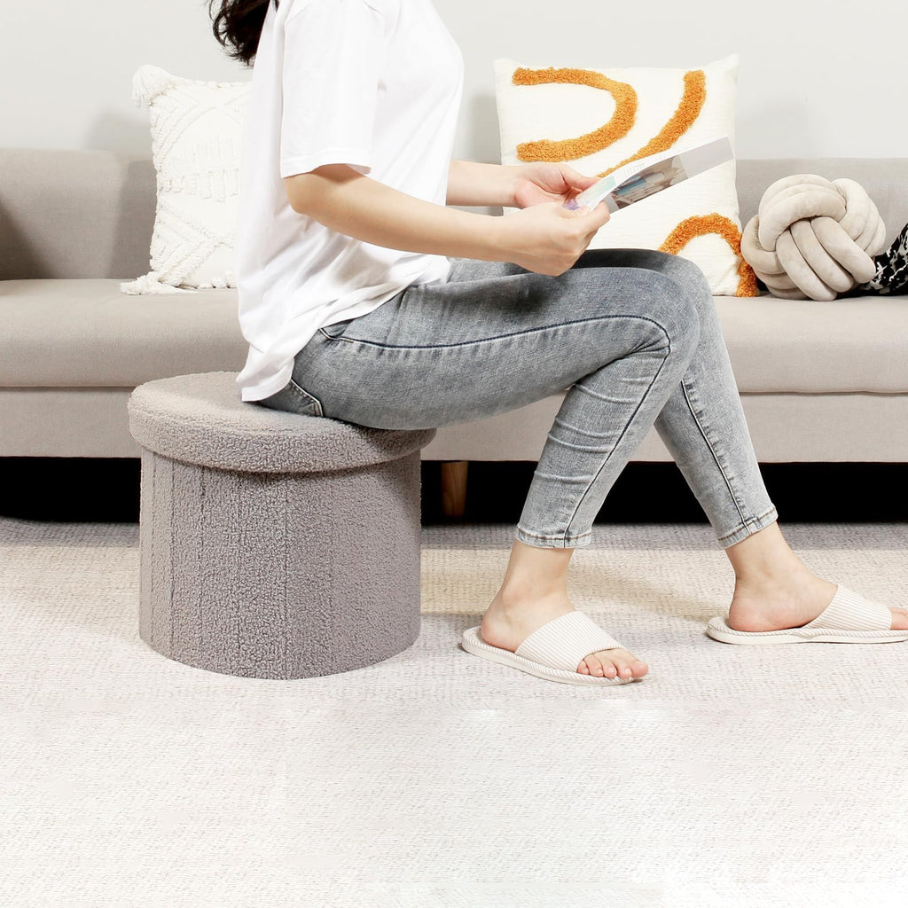 Flower-Shaped Storage Ottoman â€?Boucle Footstool & Seat for Living Room & Dorm