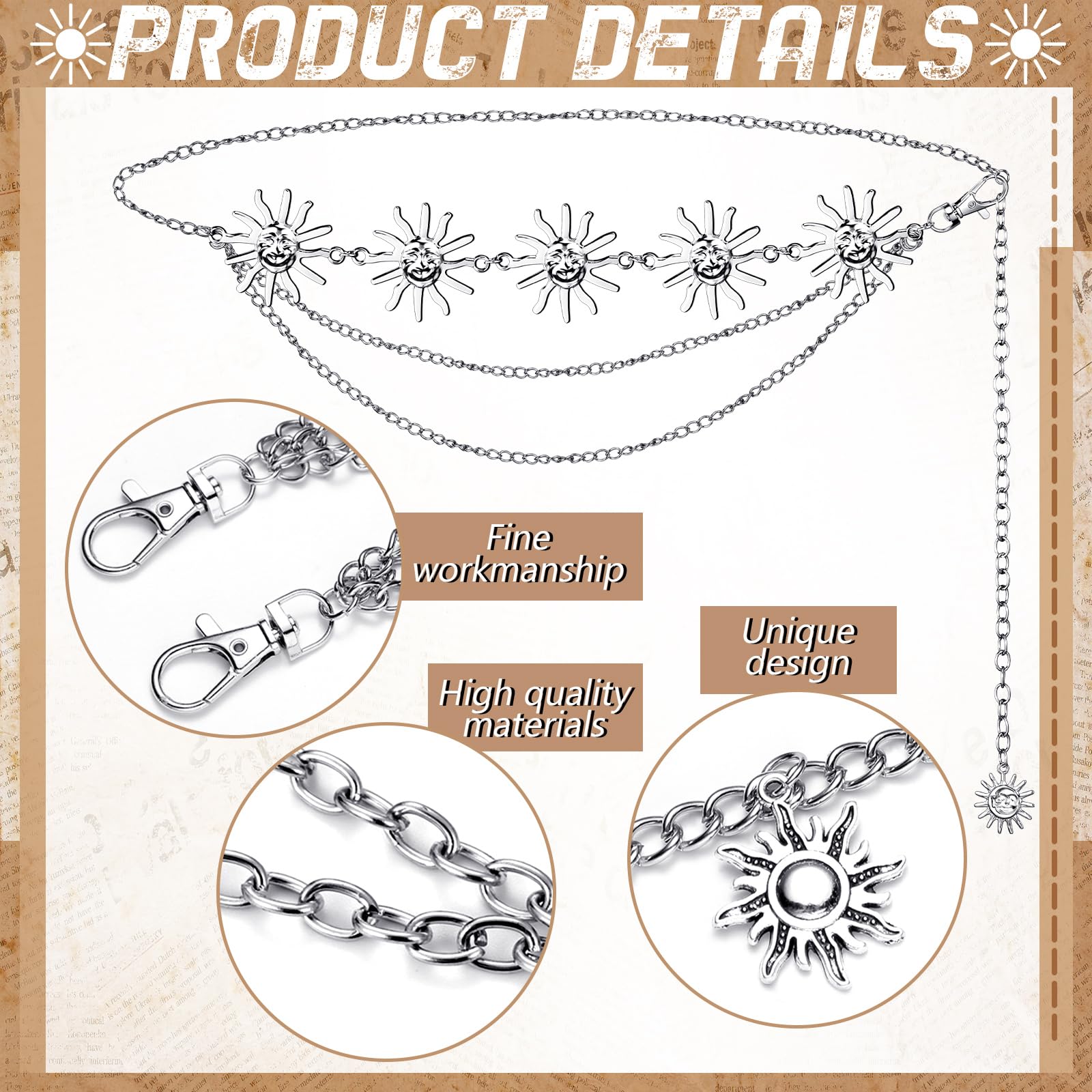 Multi-Layer Chain Belt â€?5-Piece Hip Hop Metal Wallet Chains for Jeans & Pants