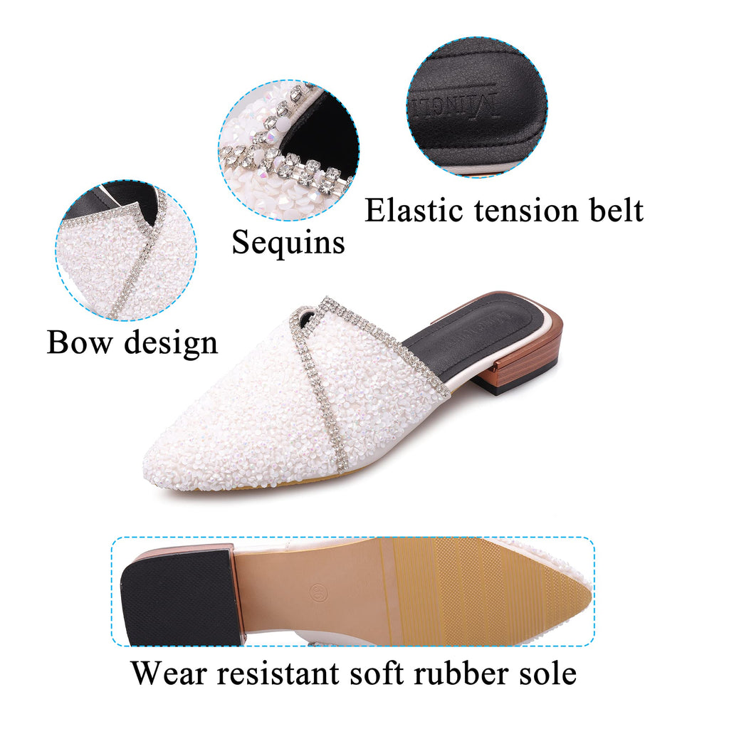 Mules for Women Flats Comfortable Soft Memory Foam Insole Pointed Rivet Mule Shoes