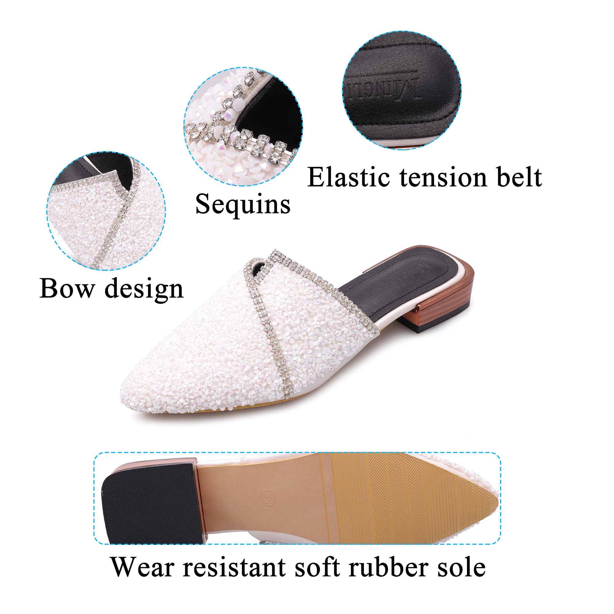 Mules for Women Flats Comfortable Soft Memory Foam Insole Pointed Rivet Mule Shoes