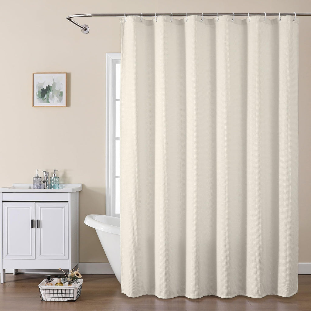 Waffle Textured Heavy Duty Fabric Shower Curtain for Bathroom, Luxury Hotel Weighted 230GSM Bath Curtain with 12 Plastic Hooks, Machine Washable, 72x72