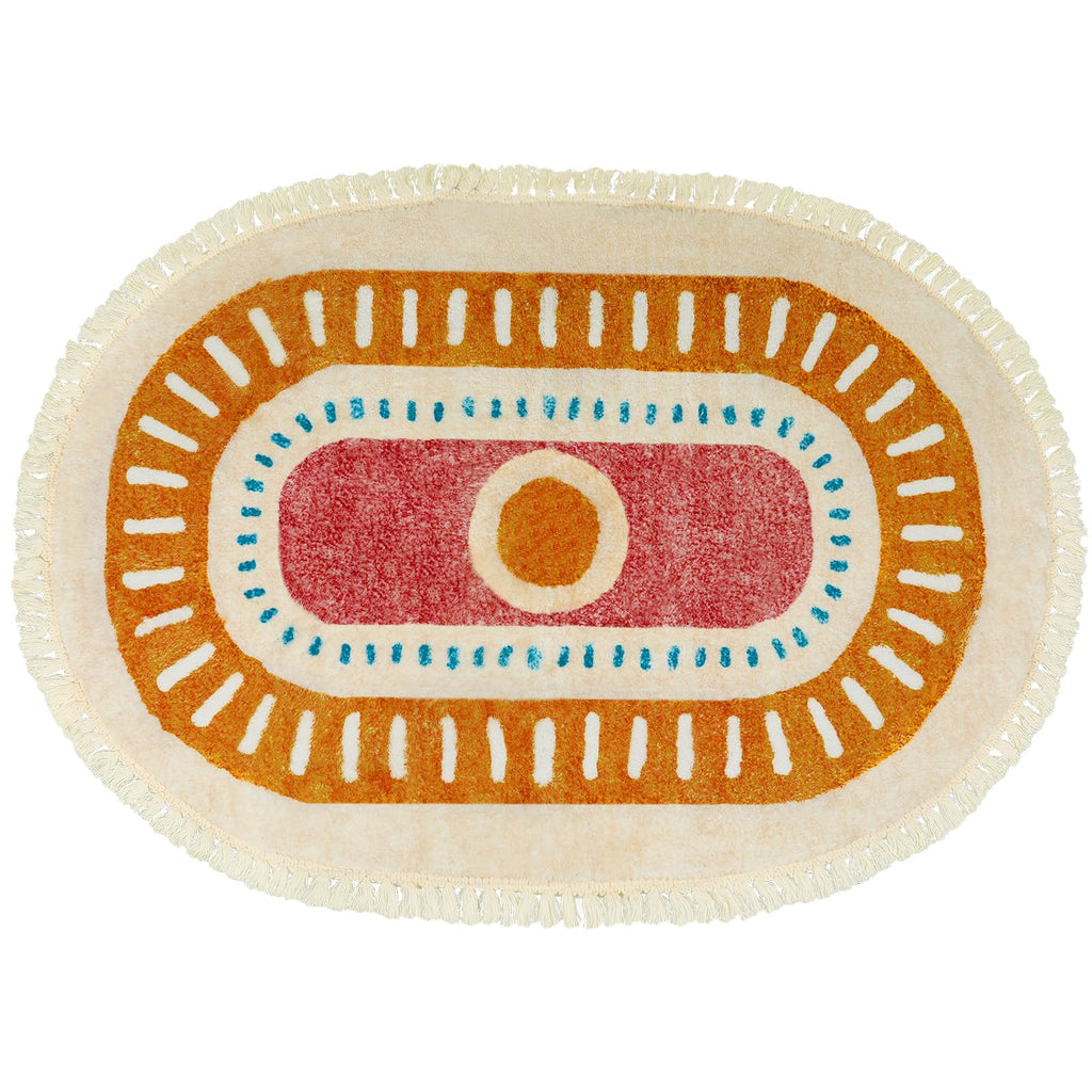 Orange Rainbow Boho Runner Rugs with Fringes, Sun Washable Hallway Runner Rug, Soft Non-Slip Area Rug