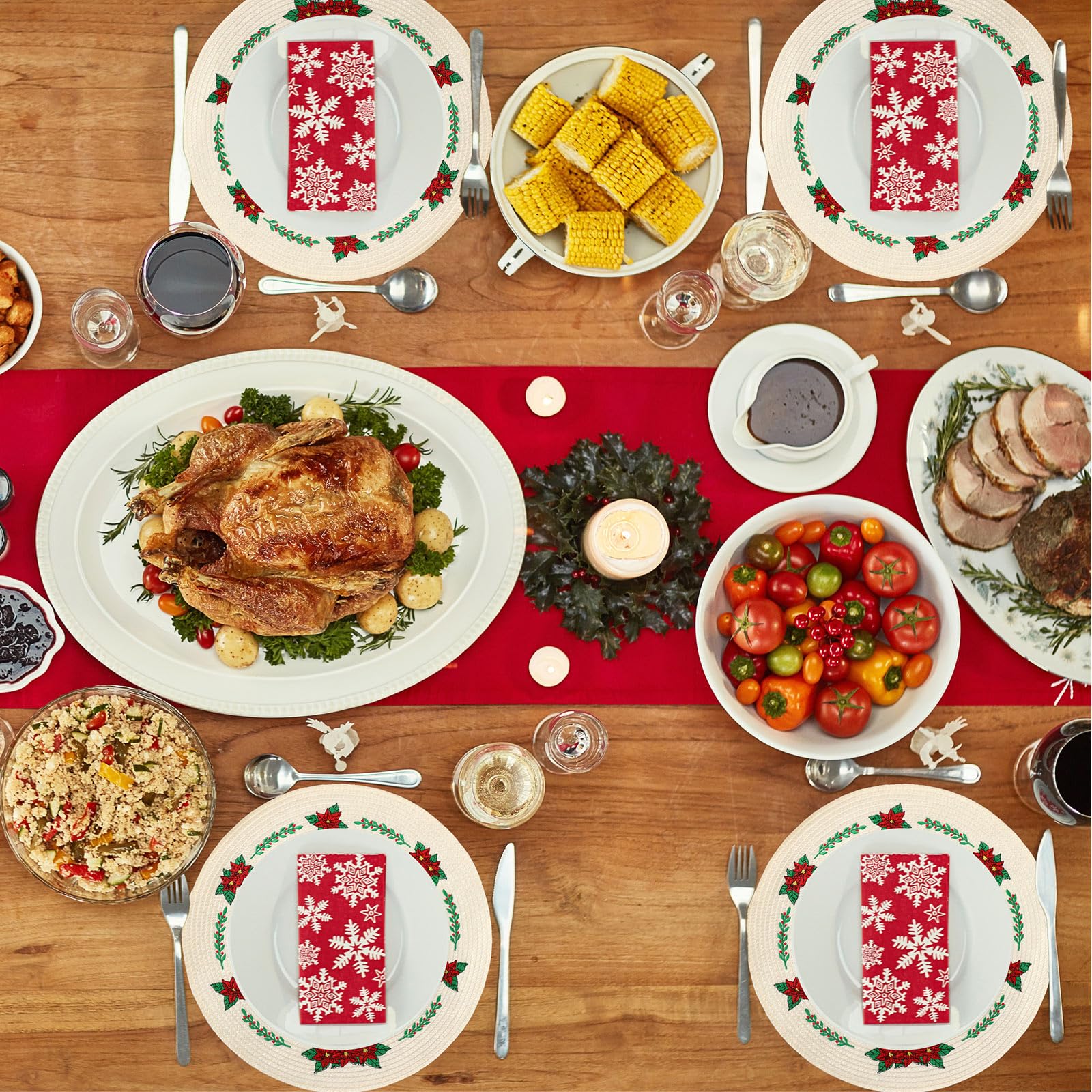 Whaline 4Pcs Round Placemats Pink Bow Embroidered Place Mats Coquette Bow Dinner Table Mats for Home Wedding Baby Shower Birthday Party Decor