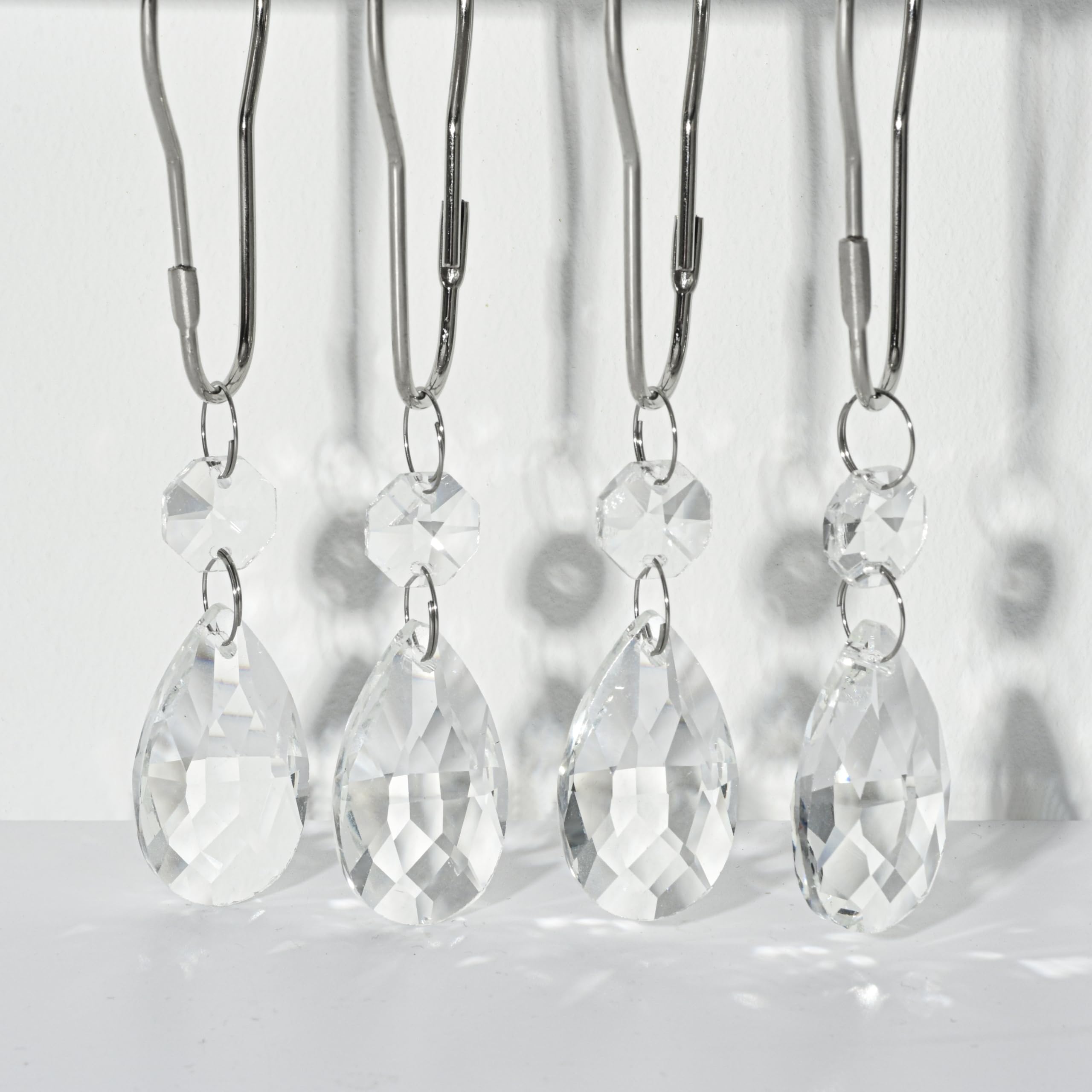 Set of 12 Water Drops Crystal Bead Stainless Steel Rust Resistant Clear Shower Curtain