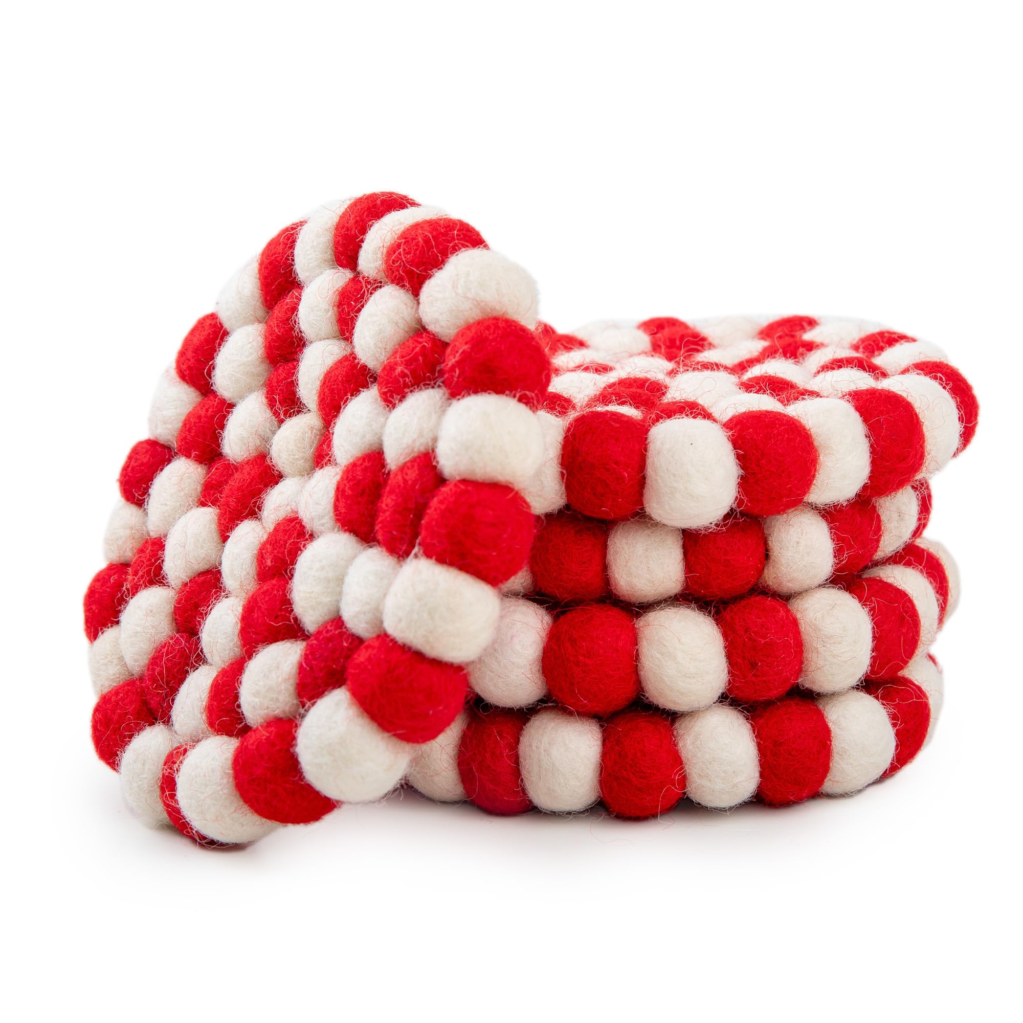 Round Felt Ball Coasters - 100% Merino Wool Table Coasters - Felt Coaster Pads, Absorbent Trivet for Drinks - Heat Resistant, Thick & Durable Hand Felted in Nepal by Woolygon- Multicolor - Set of 5