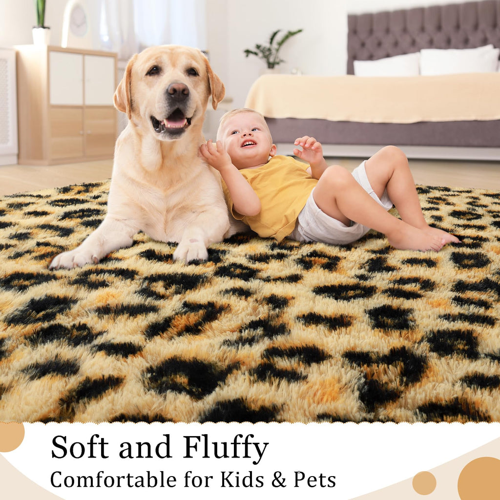 Leopard Rugs, Soft Bedroom Rugs - Fluffy Living Room Rugs, Girls Room Decor