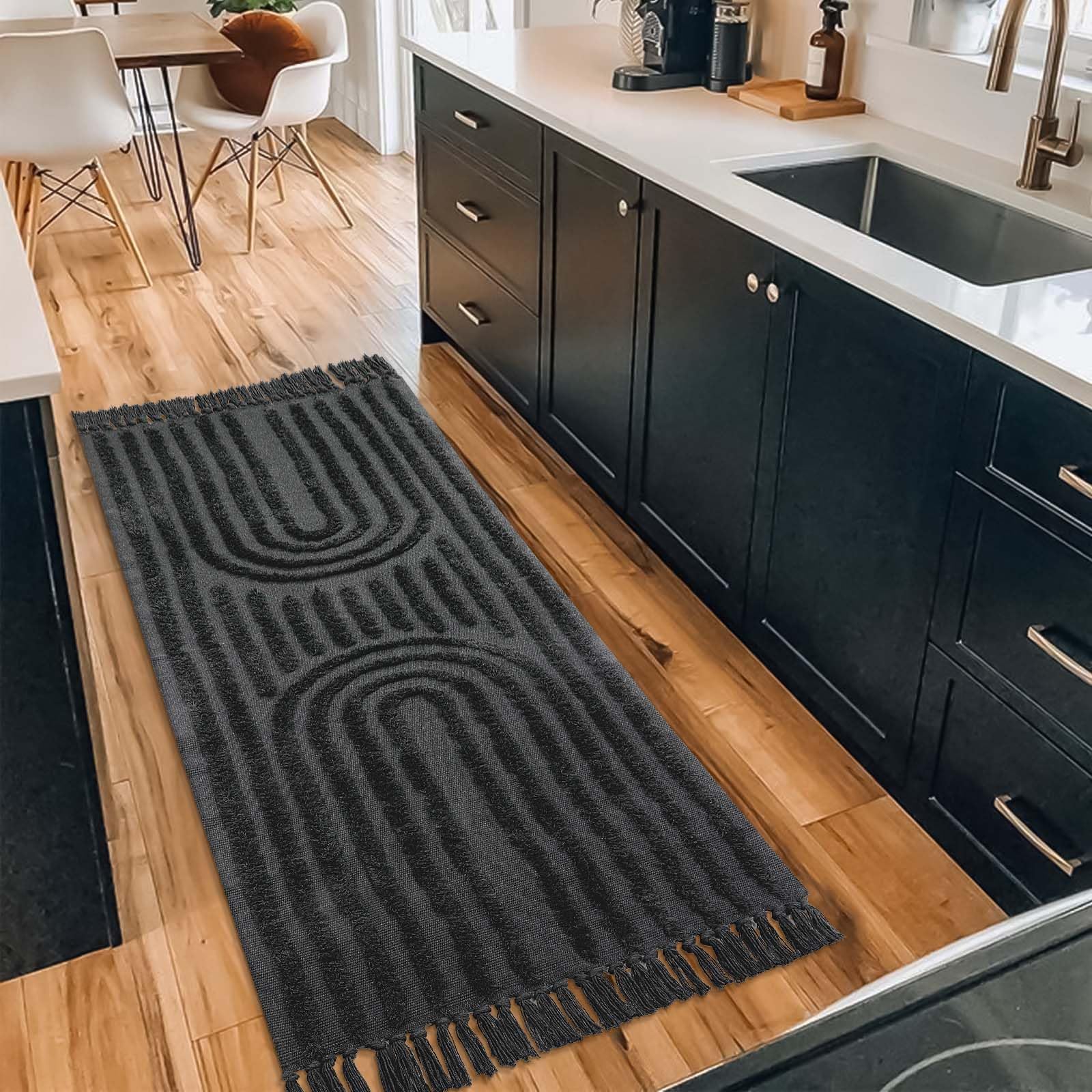 Washable Kitchen Runner Rug - Hand-Woven Bathroom Runner Rug with Tassels, Terracotta Entryway Runner Rug, Tufted Rainbow Bedroom Rug Runner, Hallway Rug for Laundry/Living Room