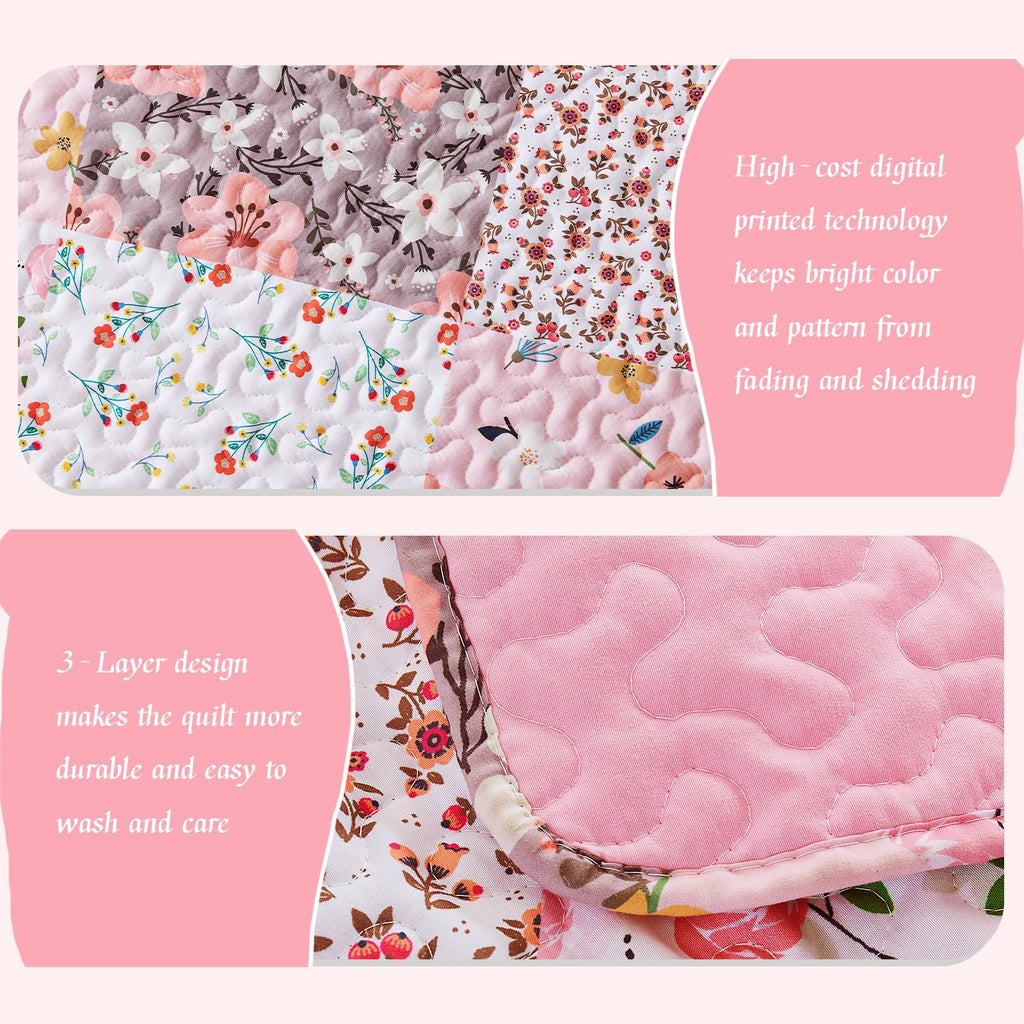 Reversible Patchwork Quilts Full Size, Lightweight Boho Printed Bedspreads Coverlets Quilt Bedding Set with 2 Pillow Shams