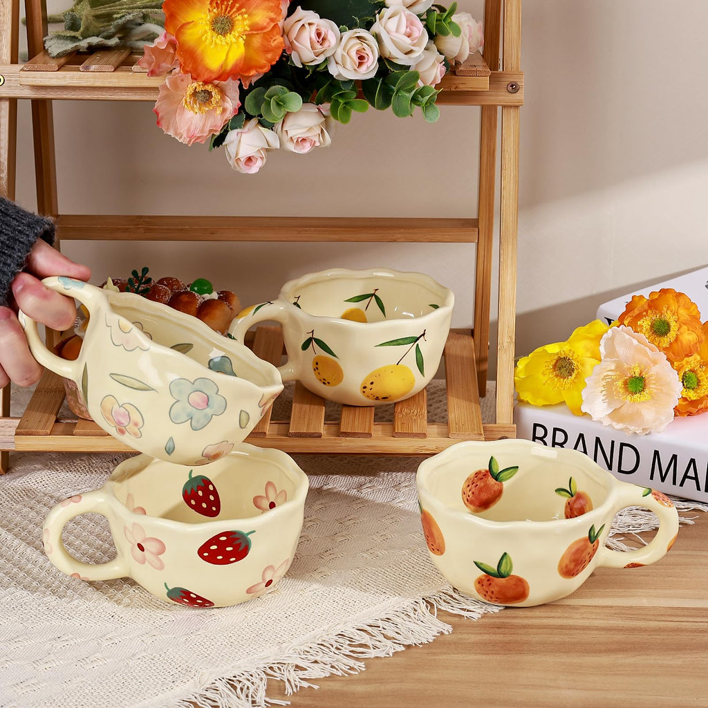 Ceramic Coffee Mug, Cute Floral Fruit Cup, Couple Mugs 8.5 oz/250 ml