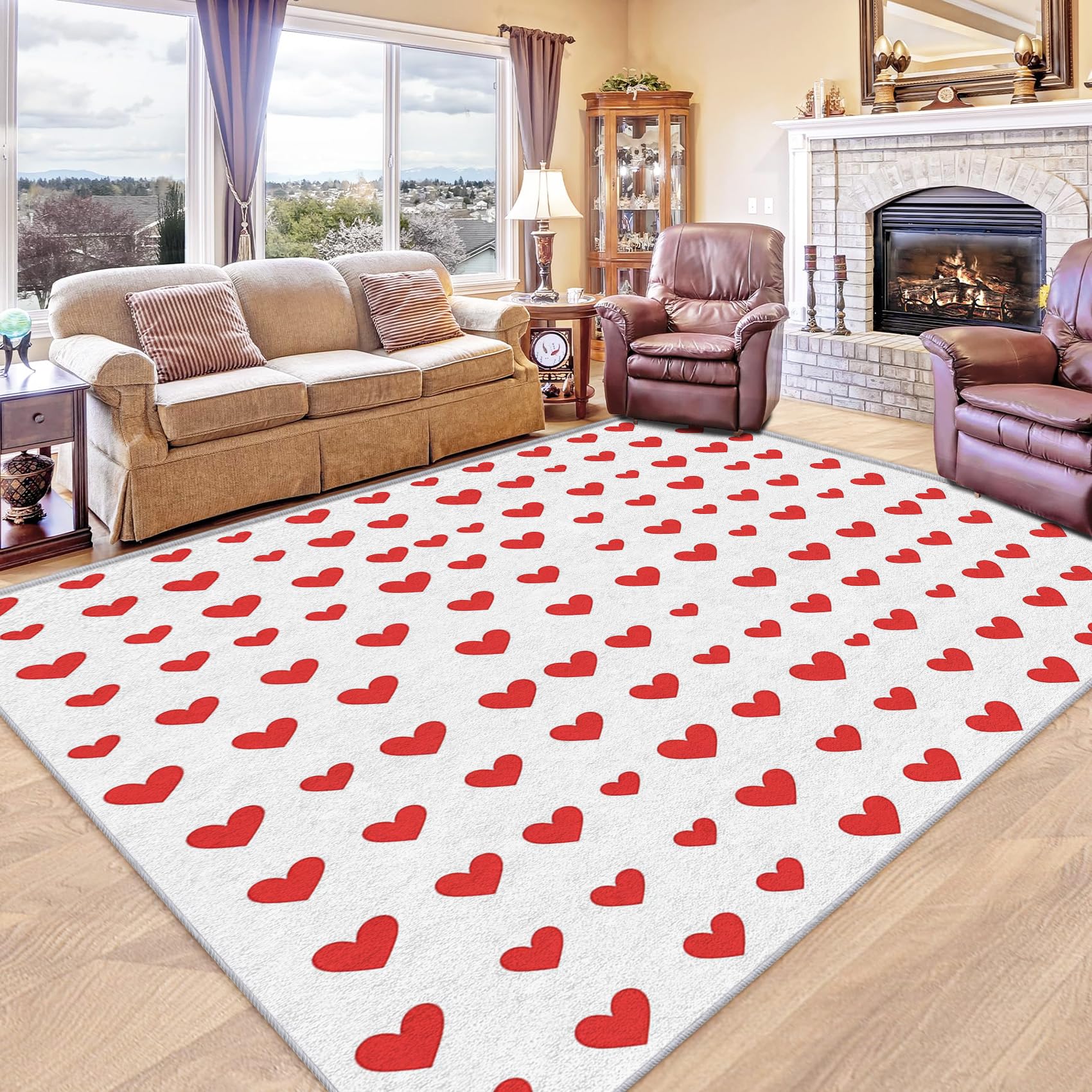 Red Heart Rug - Day Area Rug & Room Decor, Modern Carpet & Home Decor, Washable Non Slip Anti Skid Rugs