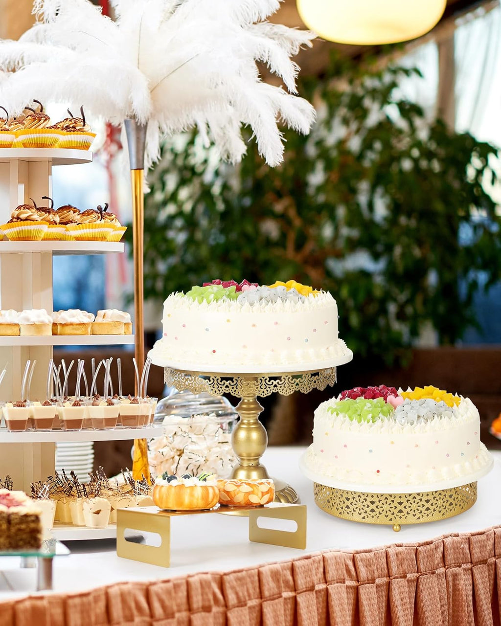 Fancy 5Pcs Cake Stands Set Metal Round Cupcake Holder Cookies Dessert Display Plate Serving Tower Tray Platter with Handle